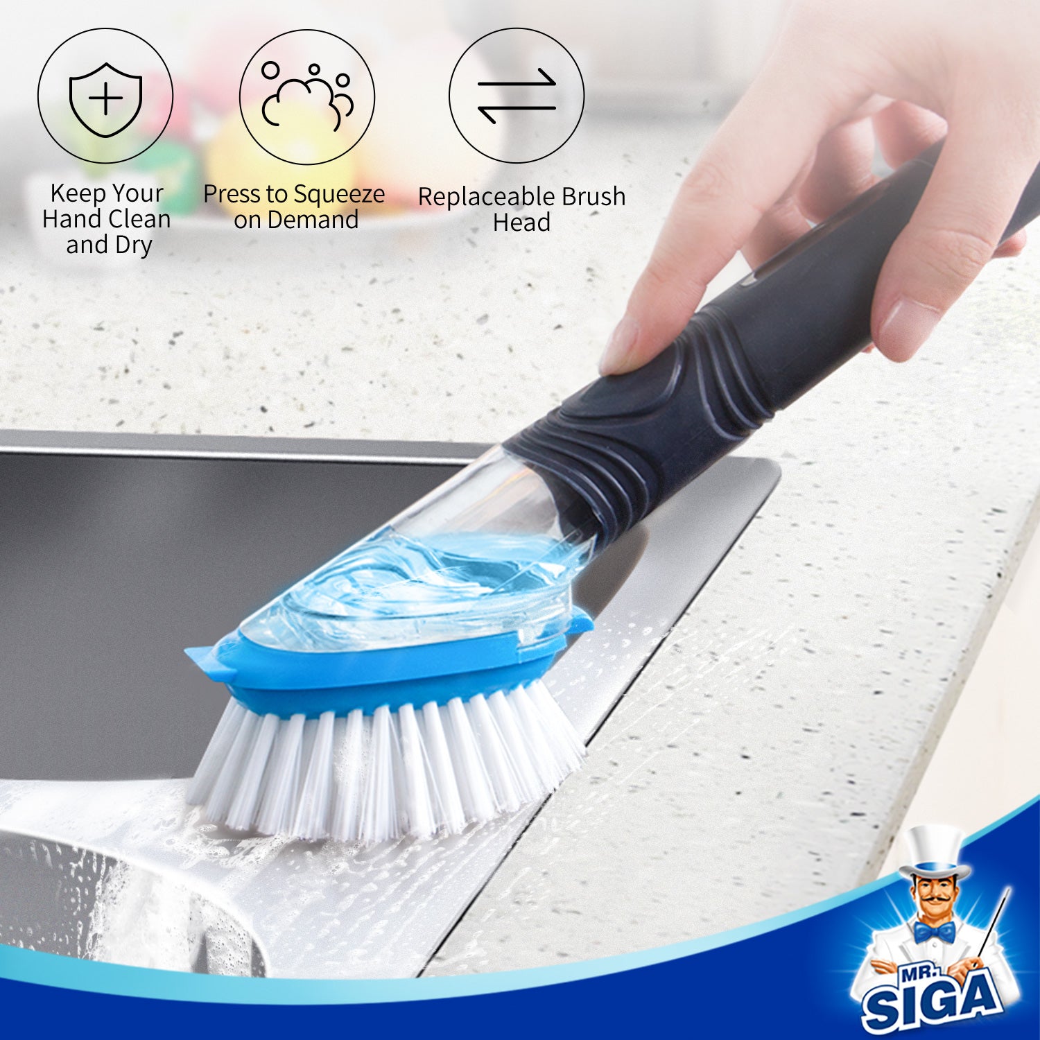MRSIGA Soap Dispensing Dish Brush Storage Set, Kitchen Brush