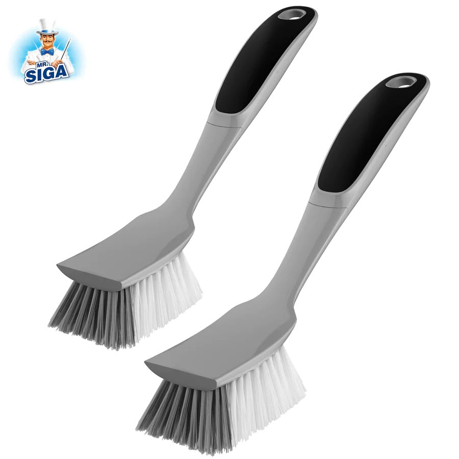 Dish Brush with Non Slip Handle Built-in Scraper