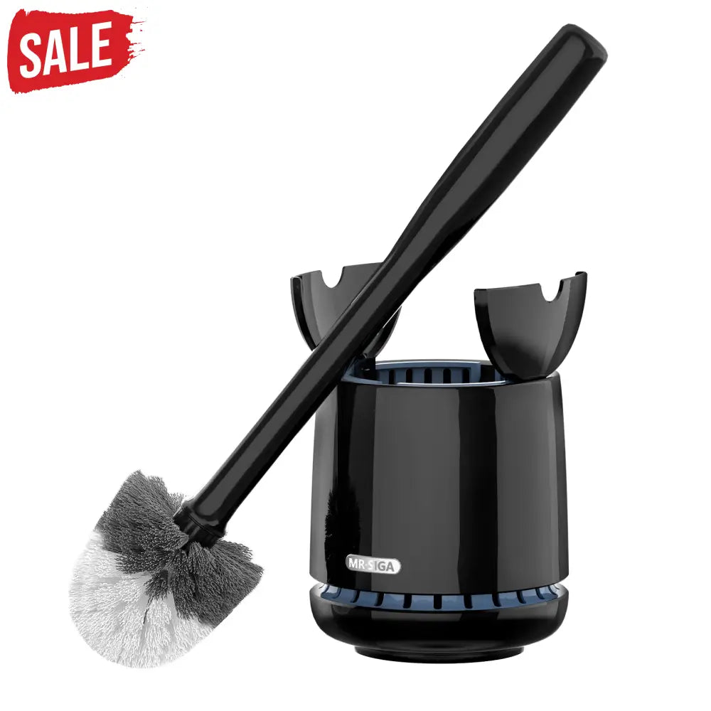MR.SIGA Toilet Bowl Brush and Holder, Premium Quality, with Solid Handle and Durable Bristles for Bathroom Cleaning, Black, 1 Pack