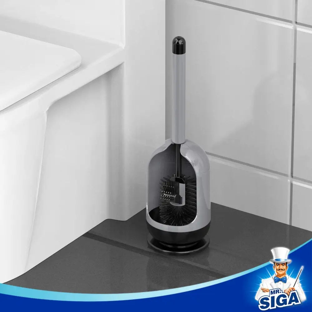 MR.SIGA Soft Bristle Toilet Brush with Holder, Gray & Black, 1Pack