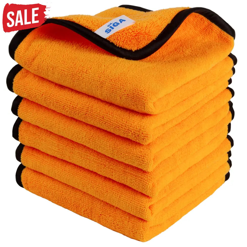 MR.SIGA Professional Premium Microfiber Towels for Household Cleaning, Dual-Sided Car Washing and Detailing Towels, Gold, 15.7 x 23.6 inch, 6 Pack