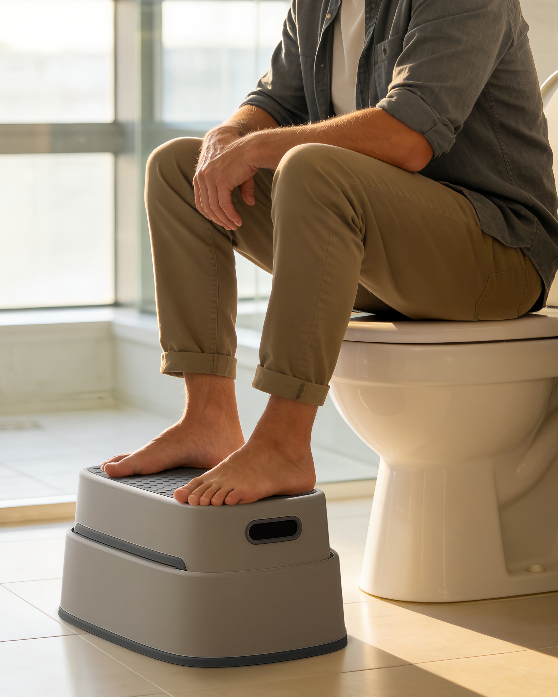 MR.SIGA Toilet Stool Squat Adult Bathroom Foot Stool, Off-White & Dark Gray | Heavy Duty Anti-Slip Bathroom Step for Improved Posture