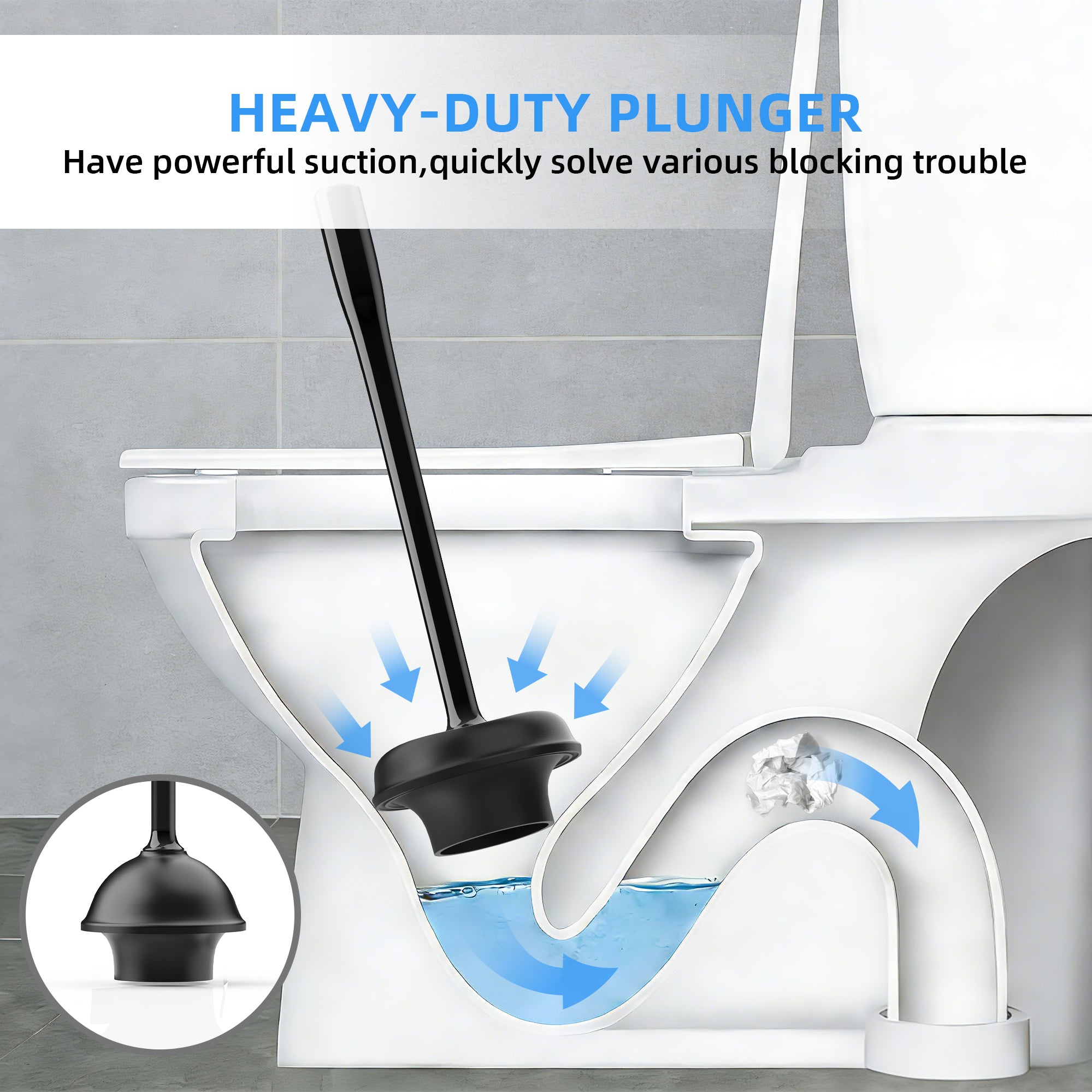 MR.Siga Toilet Plunger and Bowl Brush Combo, Black, 1 Set,for Adult