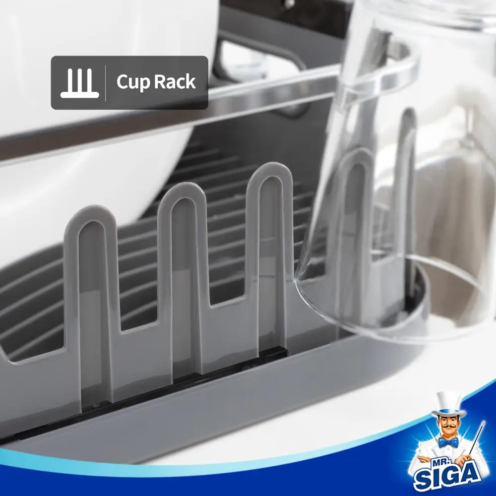 MR.SIGA Dish Drying Rack for Kitchen Counter Compact Dish Drainer with Drainboard Utensil Holder and Cup Rack Plastic