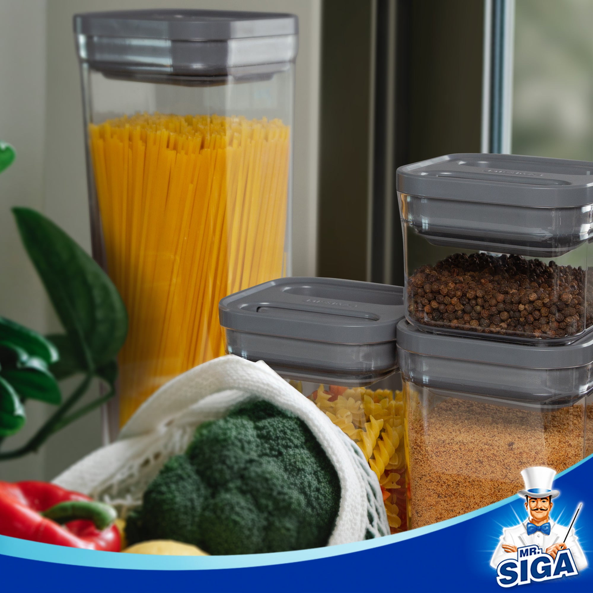 MR.SIGA 4er-Set luftdichte Vorratsbehälter für Lebensmittel, BPA-freie Vorratsdosen für die Küche, luftdichte Einhand-Aufbewahrungsbehälter für Müsli, Snacks und Süßigkeiten, 360 ml, klein, grau