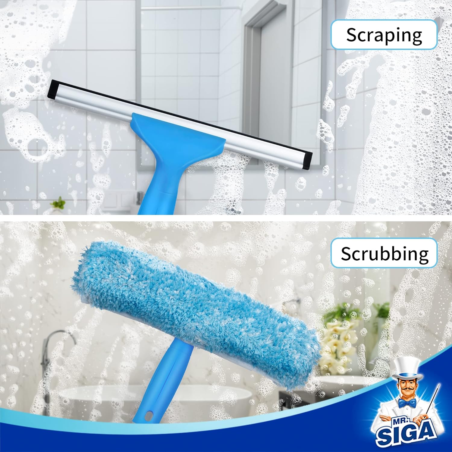 MR.SIGA 54.3 inch Long Extension Pole, Adjustable 4 Pieces Aluminum Pole for Window Squeegee