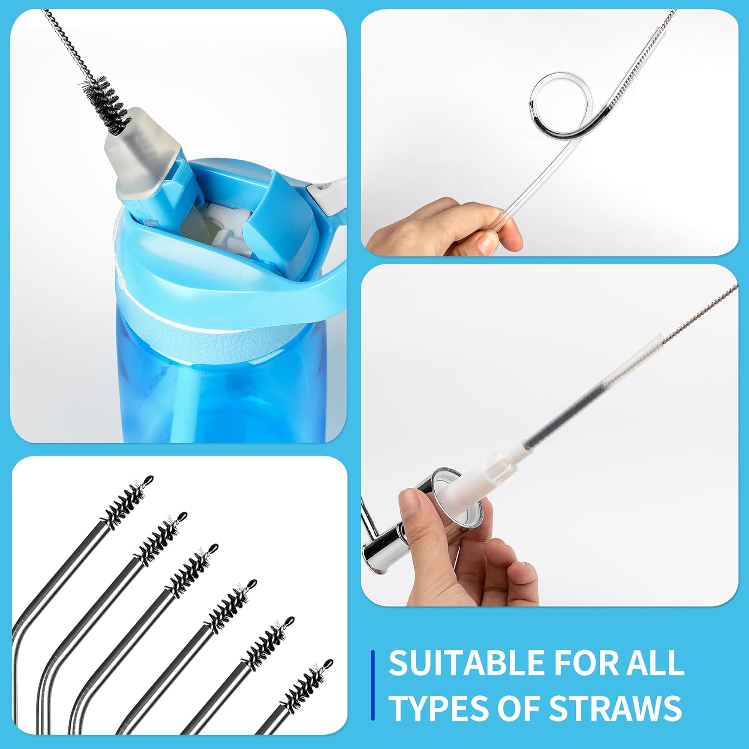 MR.SIGA Straw Cleaner Brush, 10 inch Stainless Steel Straw Brush with Hanging Hole, Reusable and Dishwasher Safe, 20 Pack
