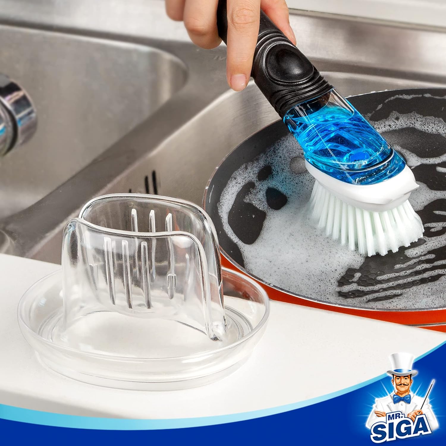 MR.SIGA Soap Dispensing Dish Brush Refills, 4 Pack