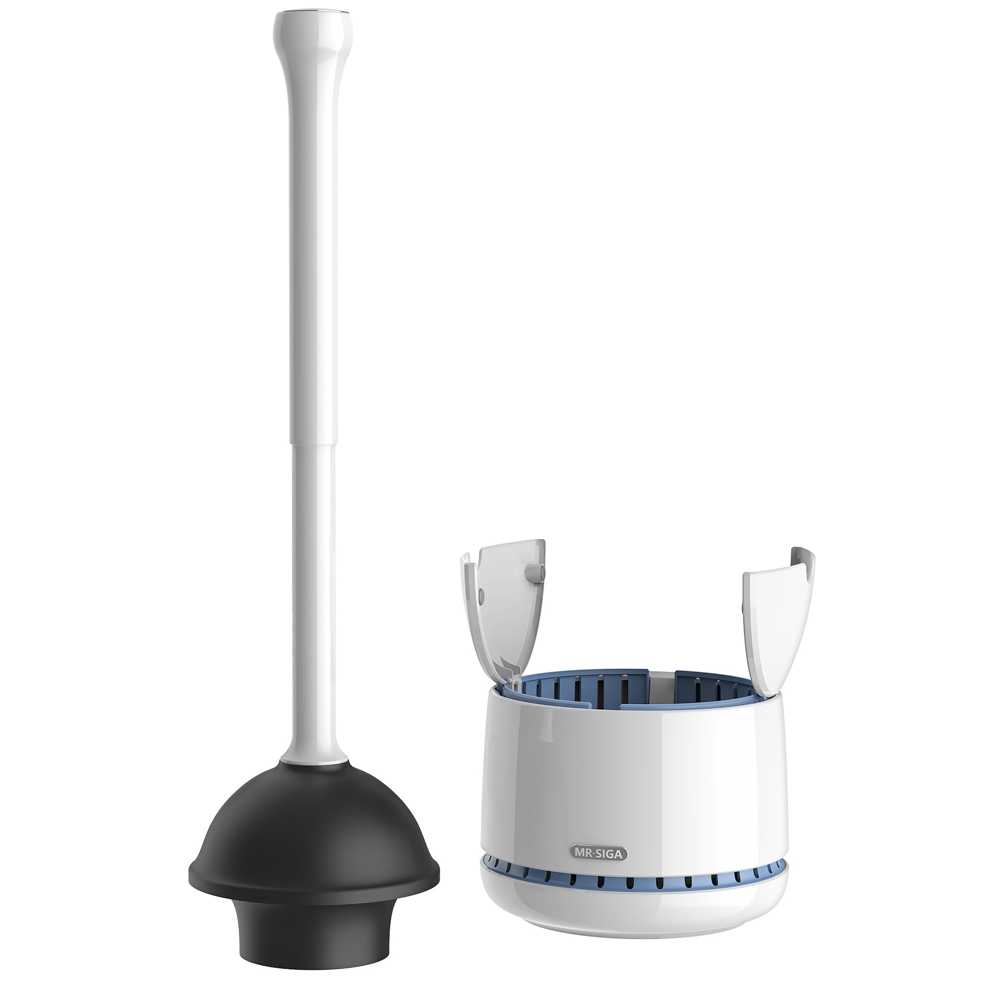MR.SIGA Toilet Plunger with Holder, Heavy Duty Toilet Plunger and Holder Combo for Bathroom Cleaning, White