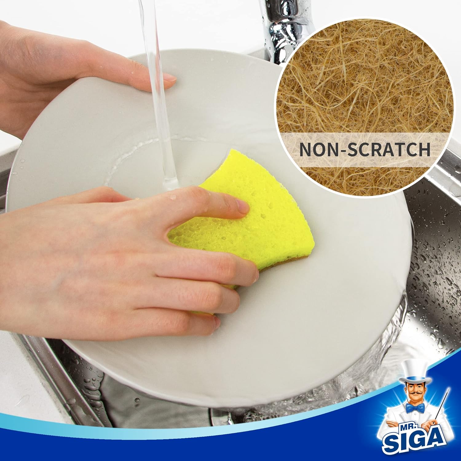 MR.SIGA Non-Scratch Dish Sponges, Natural Scrub Sponges, Cellulose Sponge for Dishes, Dishwashing Sponges for Kitchen, 12 Pack