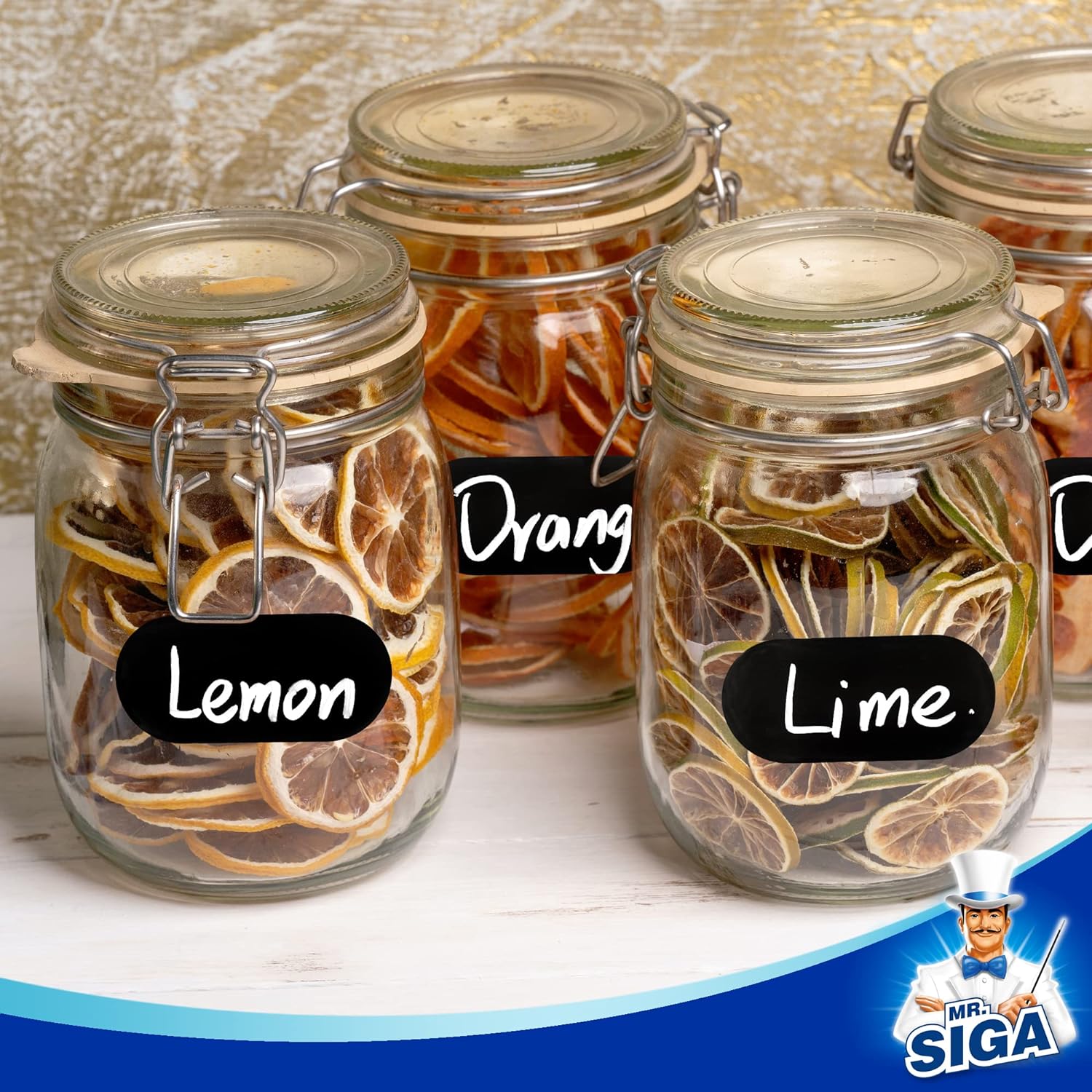 MR.SIGA 96 Removable Labels for Storage Containers, Waterproof Reusable Sticker Labels for Jars Bottles with 1 Erasable Chalk Marker