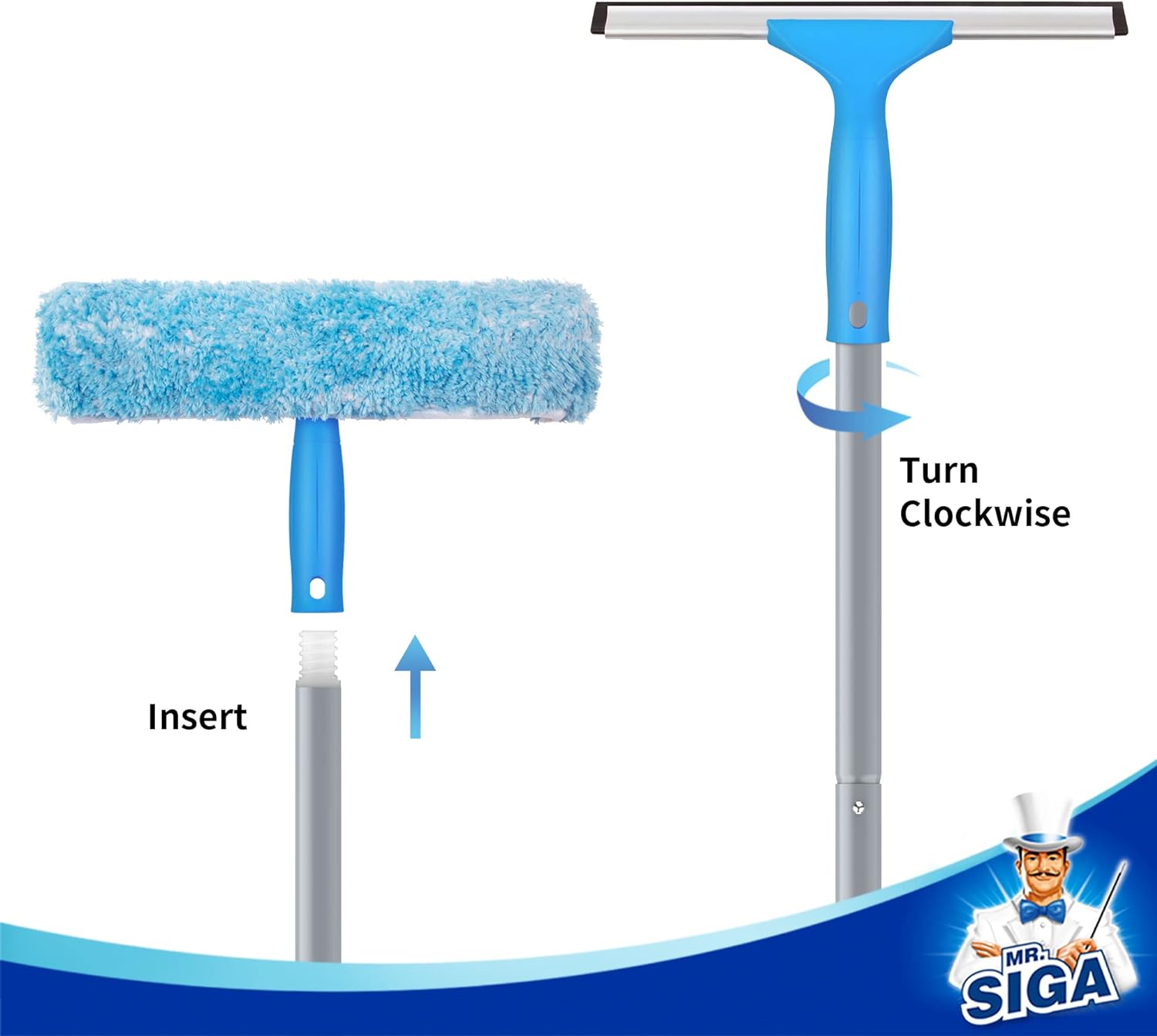MR.SIGA 54.3 inch Long Extension Pole, Adjustable 4 Pieces Aluminum Pole for Window Squeegee