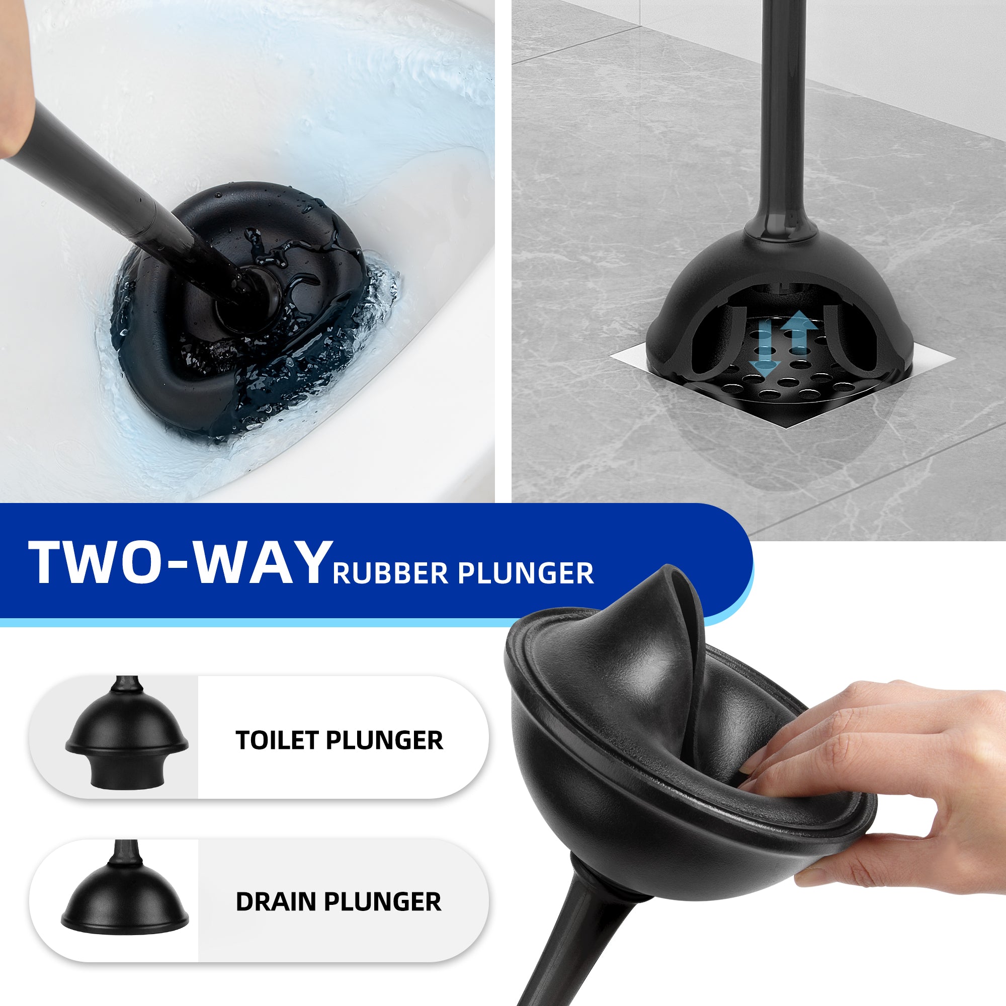 MR.Siga Toilet Plunger and Bowl Brush Combo, Black, 1 Set,for Adult