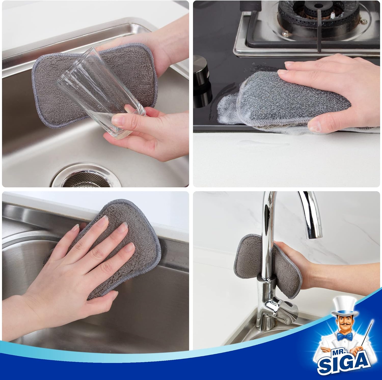 MR.SIGA Dual-Sided Scrub Sponges, Long lasting, Reusable Dishwashing Sponges for Kitchen, 6 Pack