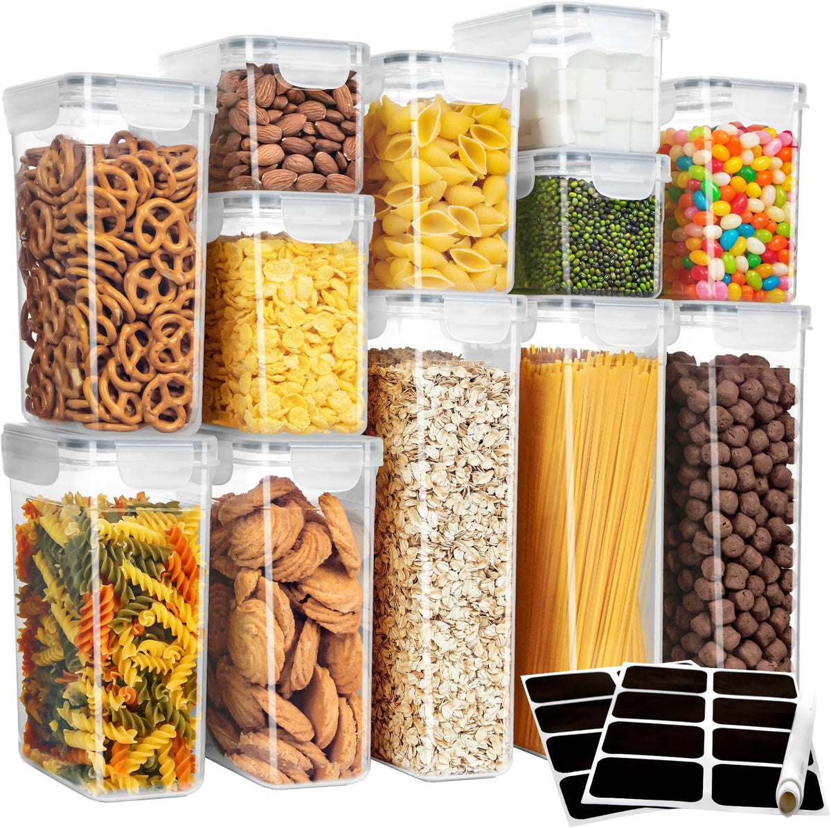 MR.SIGA 12er-Set luftdichte Vorratsbehälter für Lebensmittel, BPA-freie Organisation der Küchenvorratskammer, Küchenkanister für Müsli, Spaghetti