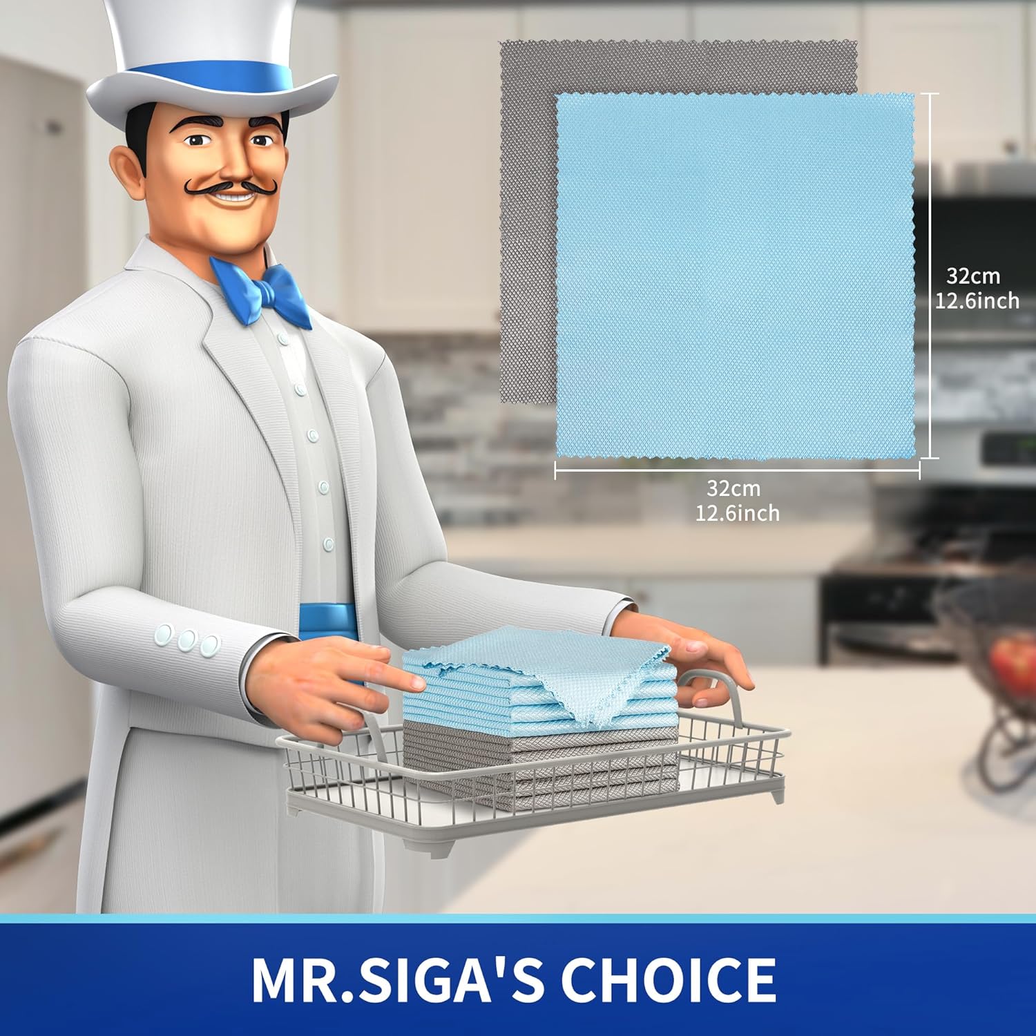 MR.SIGA Fish Scale Pattern Cleaning Cloths, Reusable Microfiber Cleaning Cloths, Lint Free Microfiber Kitchen Towels for Polishing, 10 Pack, 12.6 x 12.6 inch