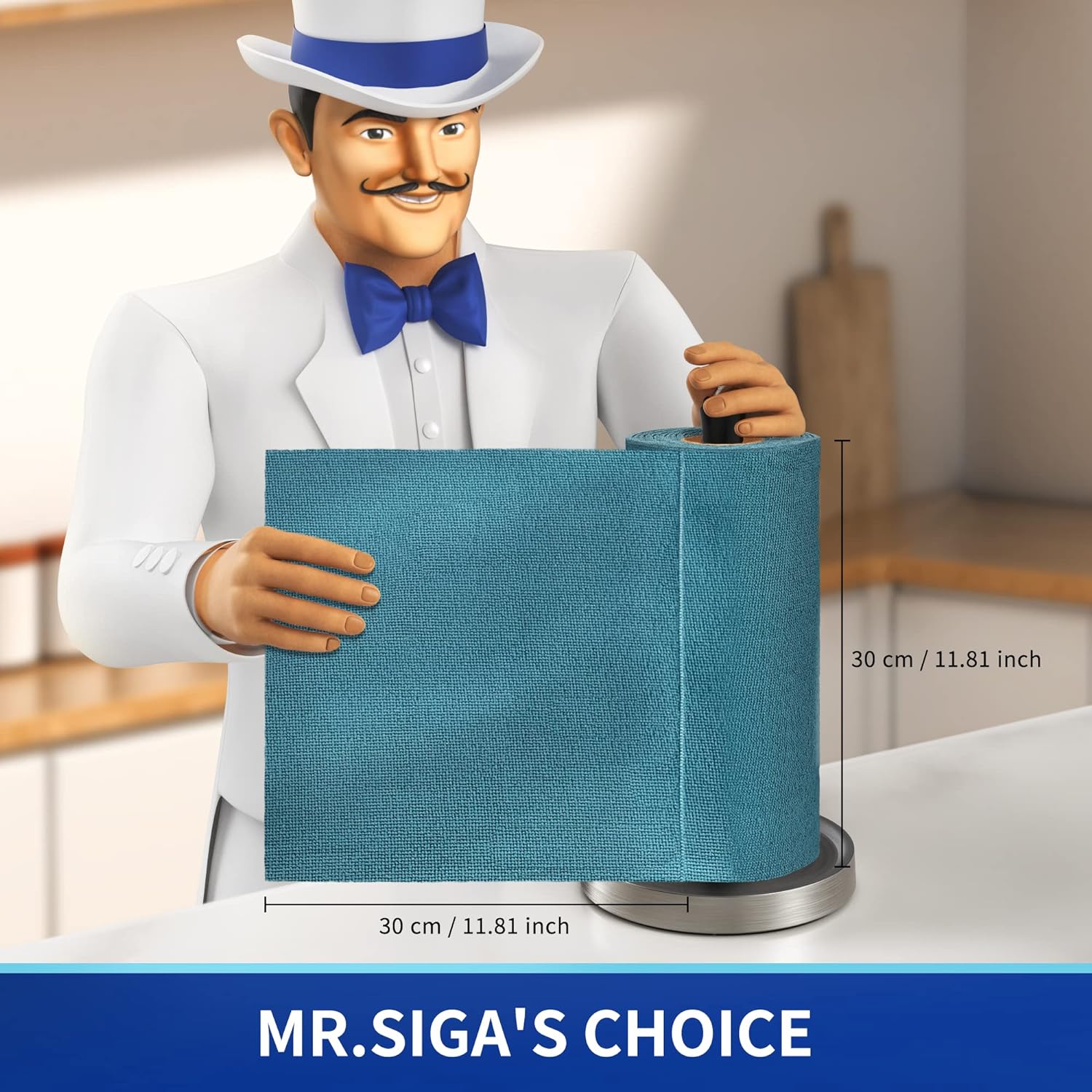MR.SIGA Mikrofaser-Reinigungstücher in Rolle, fusselfreie Reinigungstücher, Vorteilspackung wiederverwendbare Küchentücher, 50 Reinigungstücher pro Rolle, Hellblaugrün