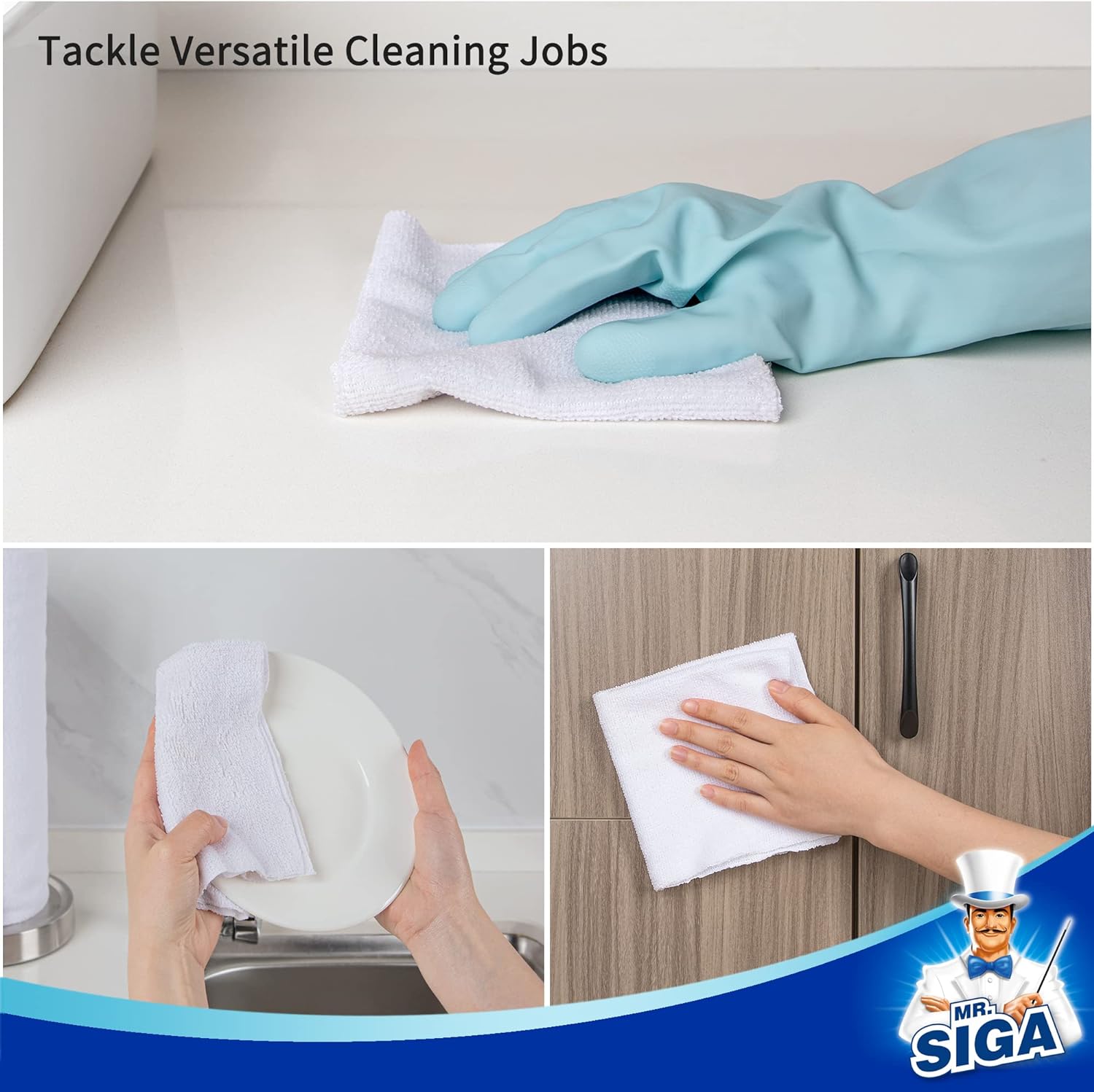 MR.SIGA Microfiber Cloths in Roll, Lint Free Cleaning Wipes, Value Pack Reusable Kitchen Towels, 50 Cleaning Cloths Per Roll, White