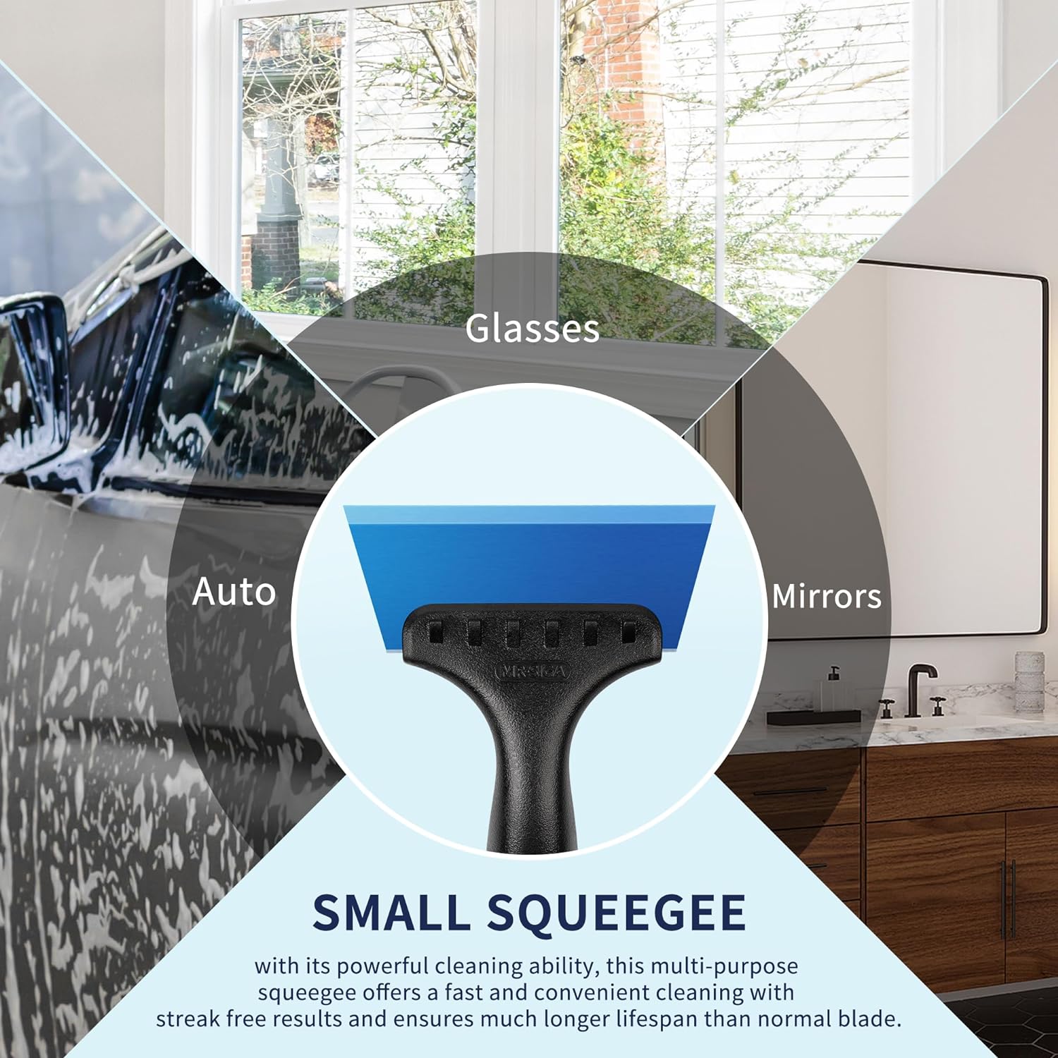 MR.SIGA Small Squeegee for Tile, Glass, Mirror, Shower, Window Tint Squeegee for Car, 2 in 1 Mini Glass Squeegee with Built in Ice Ripper, 5 inch Blade, 2 Pack