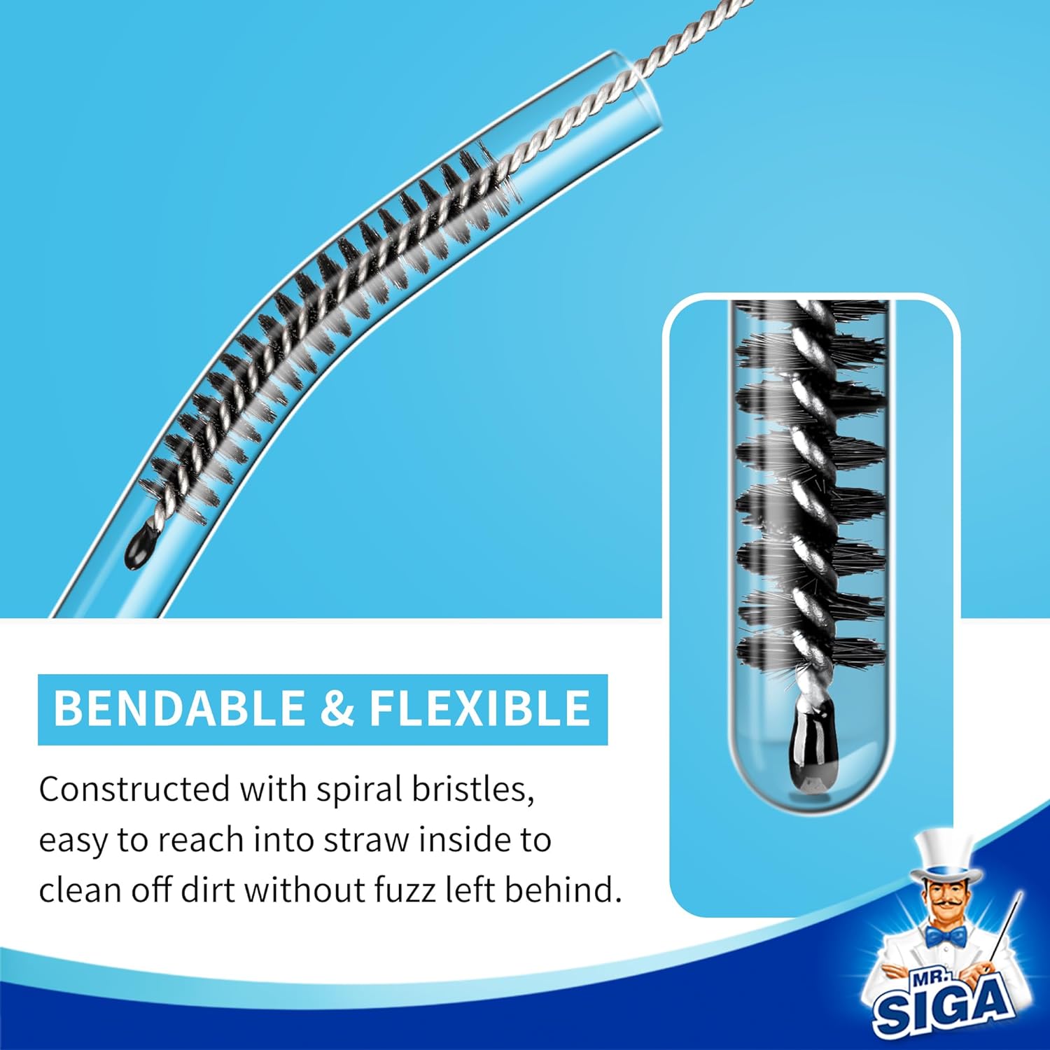 MR.SIGA Straw Cleaner Brush, 10 inch Stainless Steel Straw Brush with Hanging Hole, Reusable and Dishwasher Safe, 20 Pack