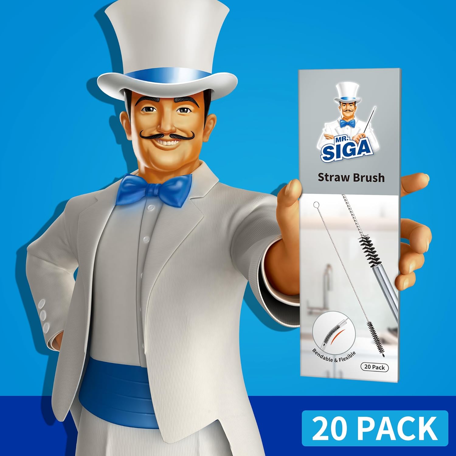 MR.SIGA Straw Cleaner Brush, 10 inch Stainless Steel Straw Brush with Hanging Hole, Reusable and Dishwasher Safe, 20 Pack