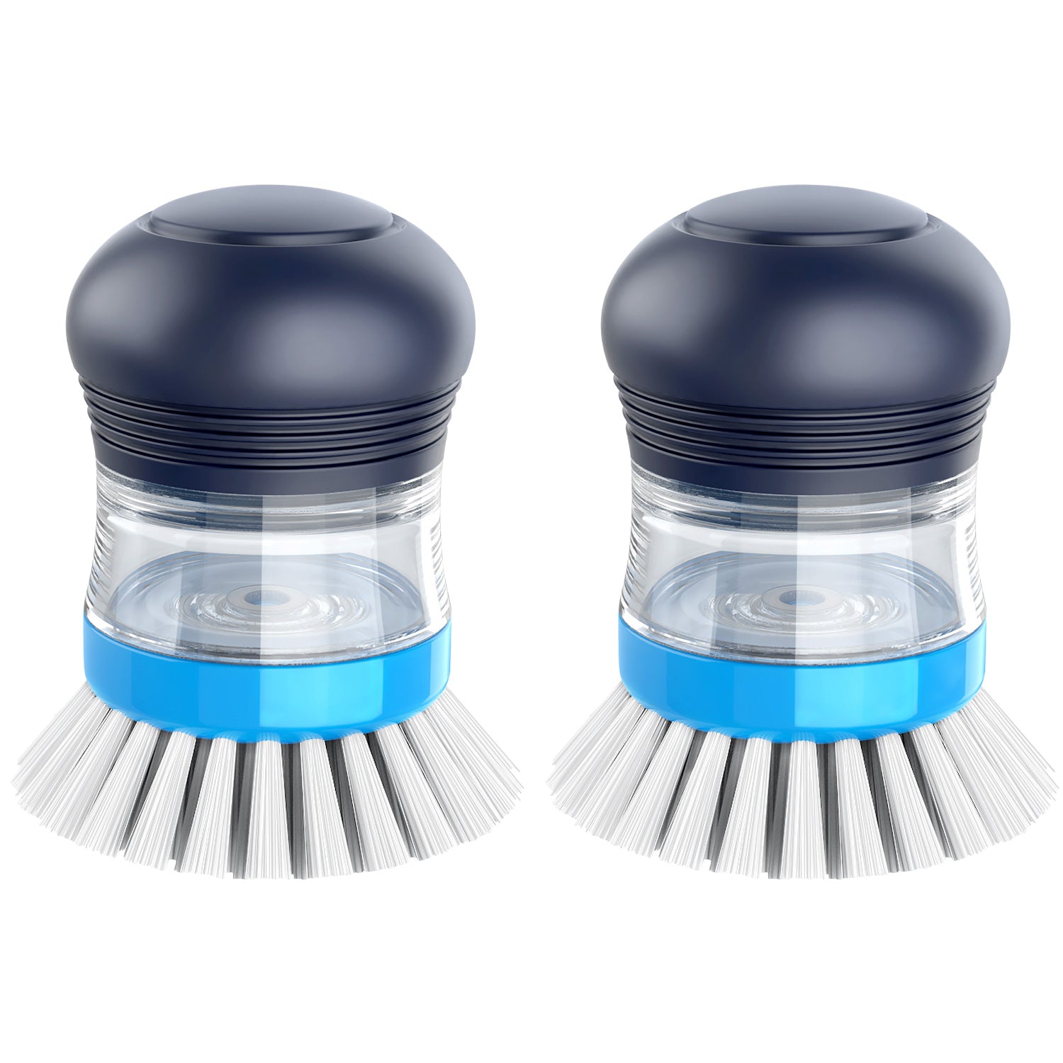 MR.SIGA Soap Dispensing Palm Brush, Kitchen Brush for Dish Pot Pan Sink Cleaning, Pack of 2, Navy/Blue