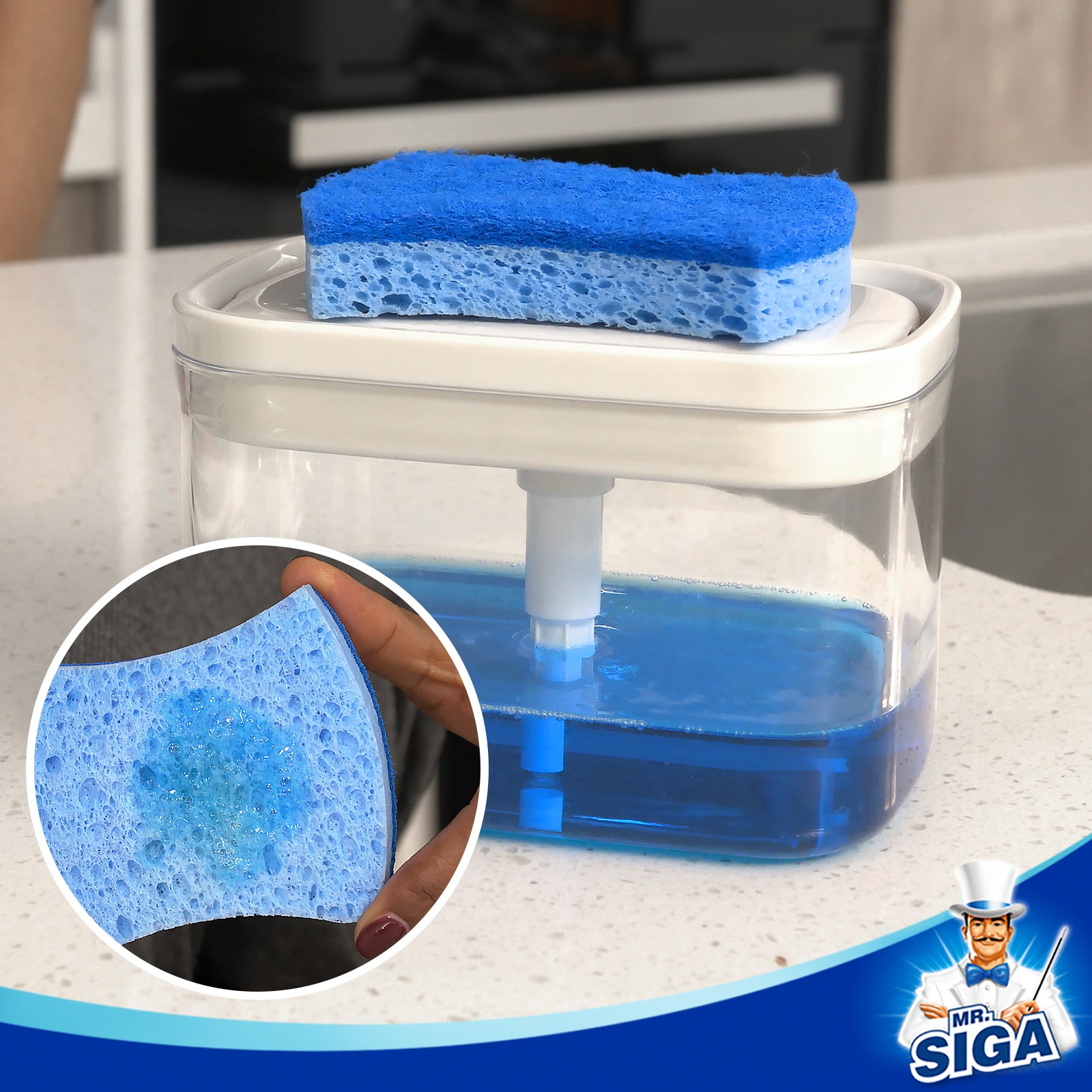 MR.SIGA Dish Soap Dispenser with Sponge Holder and Scrub Sponge Set