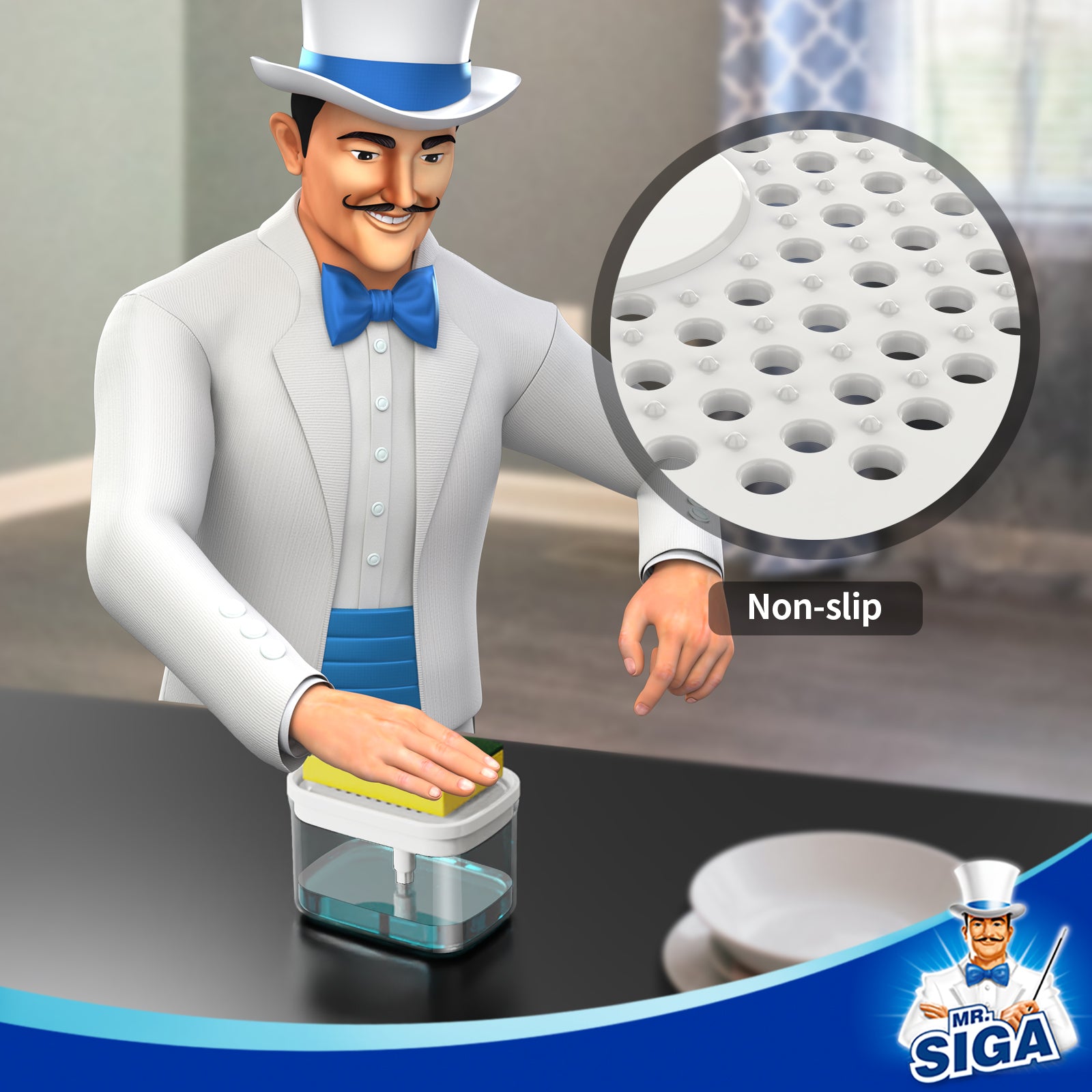 MR.SIGA Dish Soap Dispenser with Sponge Holder and Scrub Sponge Set