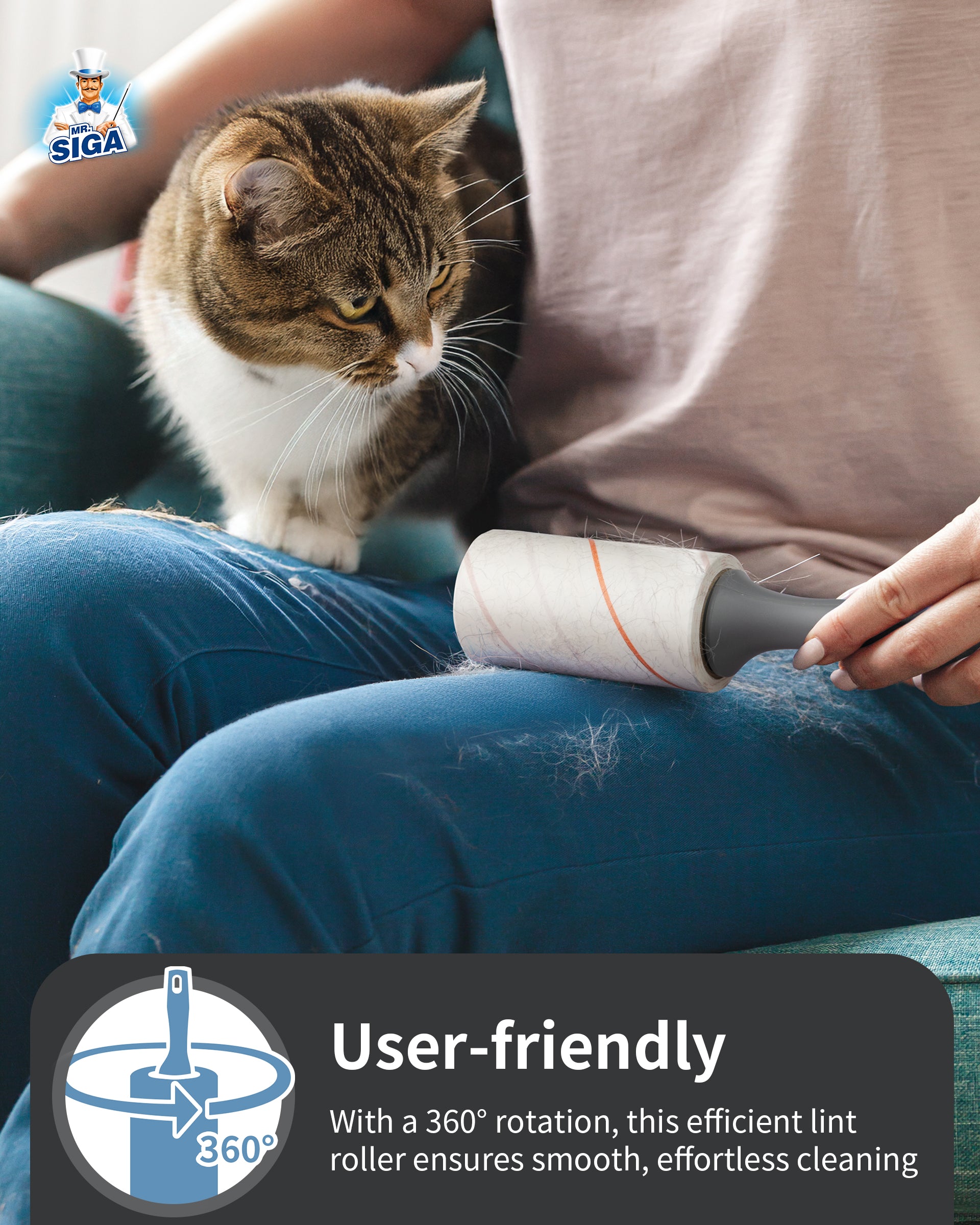 MR.Siga Lint Rollers for Pet Hair Extra Sticky, 270 Sheets, Lint Remover with Handle