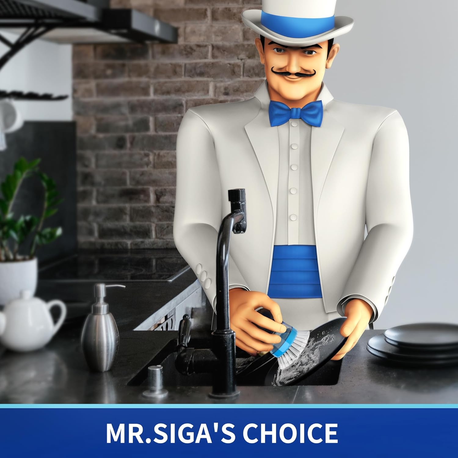 MR.SIGA Soap Dispensing Palm Brush, Kitchen Brush for Dish Pot Pan Sink Cleaning, Pack of 1, Navy/Blue