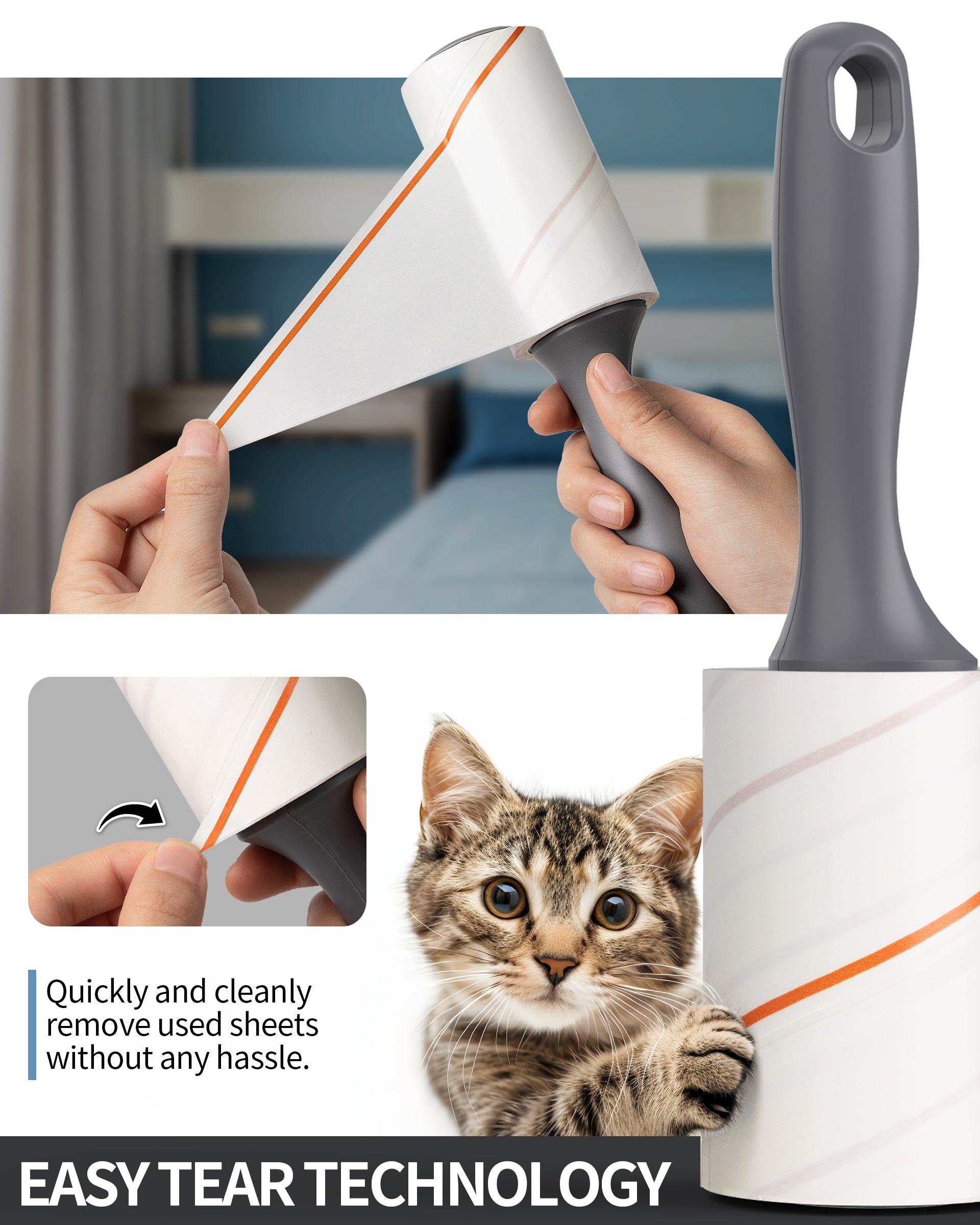 MR.Siga Lint Rollers for Pet Hair Extra Sticky, 450 Sheets with Handle, Lint Remover for Clothing