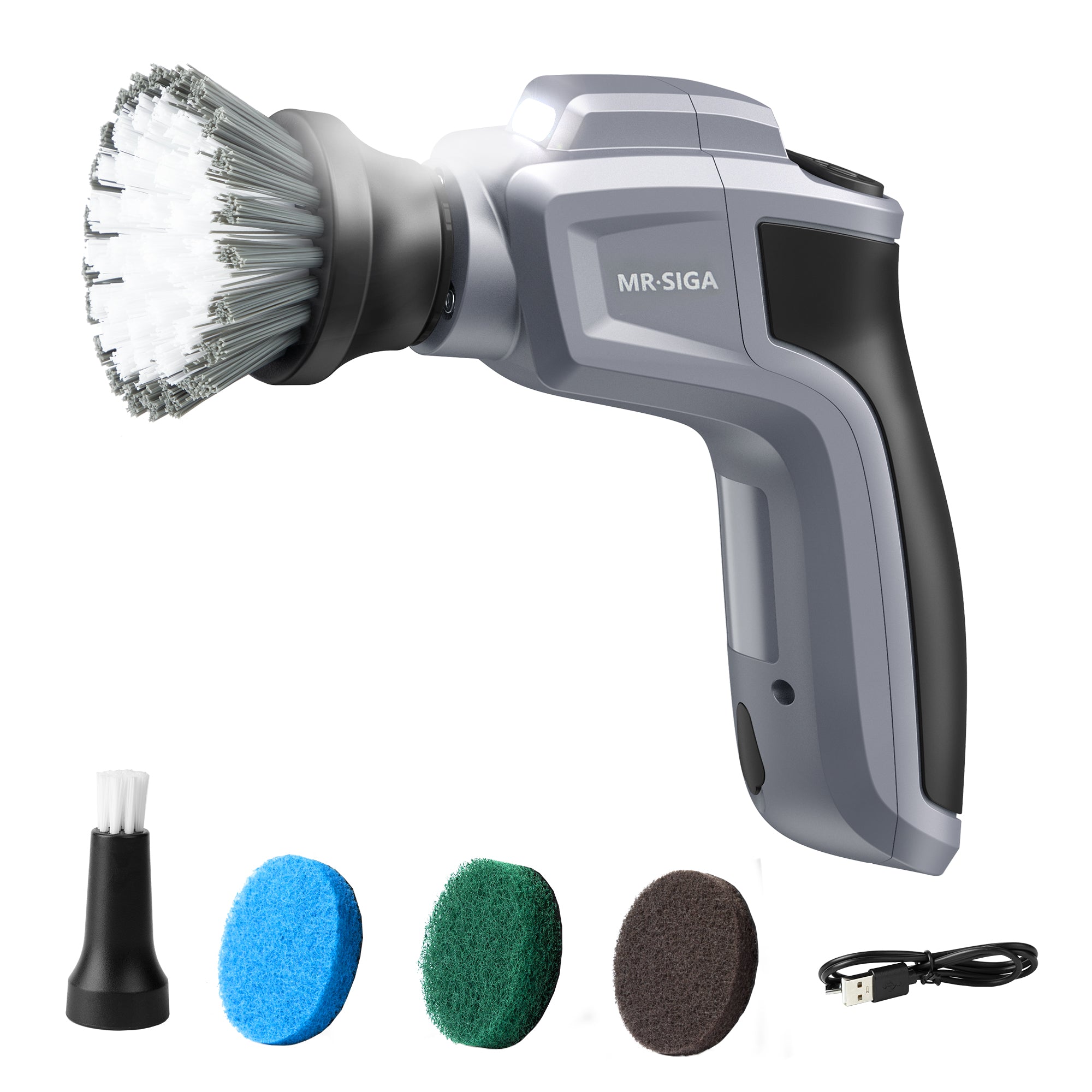 MR.SIGA Electric Spin Scrubber for Kitchen and Bathroom Cleaning, Waterproof Rechargeable Cordless Spin Scrubber with 5 Replaceable Cleaning Brushes and Pads