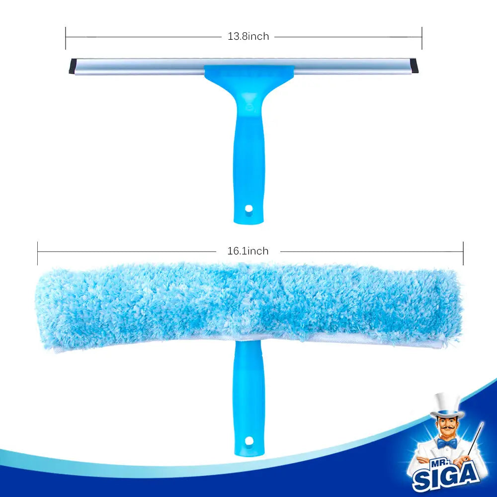 MR.SIGA Professional Window Cleaning Combo - Squeegee & Microfiber Window Scrubber, 14"