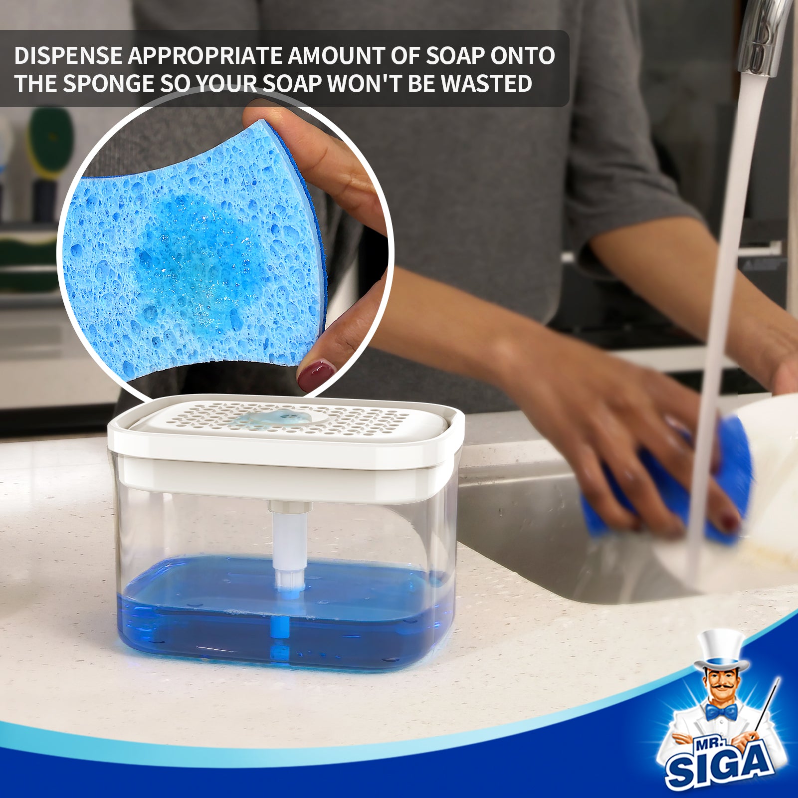 MR.SIGA Dish Soap Dispenser with Sponge Holder and Scrub Sponge Set