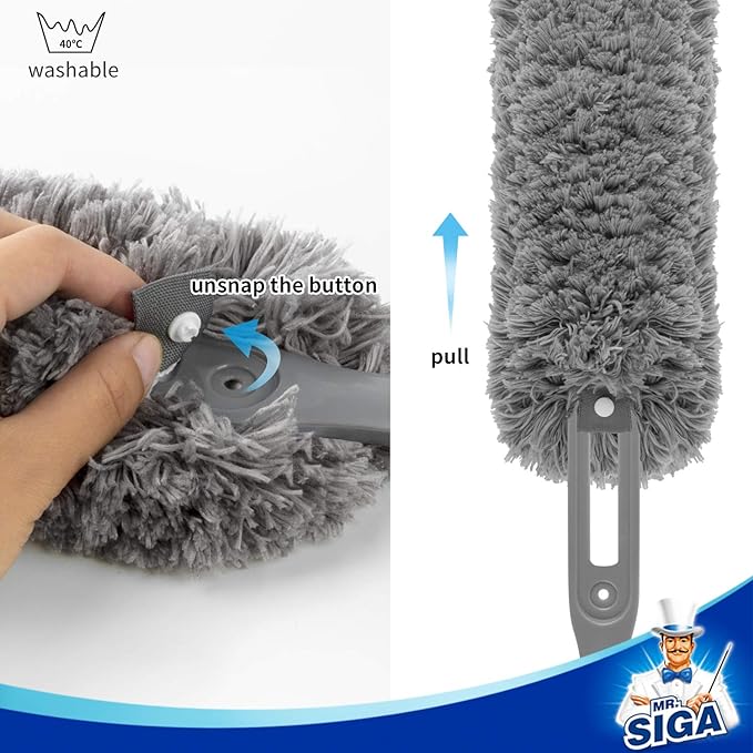 MR.SIGA Lint Free Microfiber Duster Refills, Washable Duster for Household Cleaning, 2 Pack
