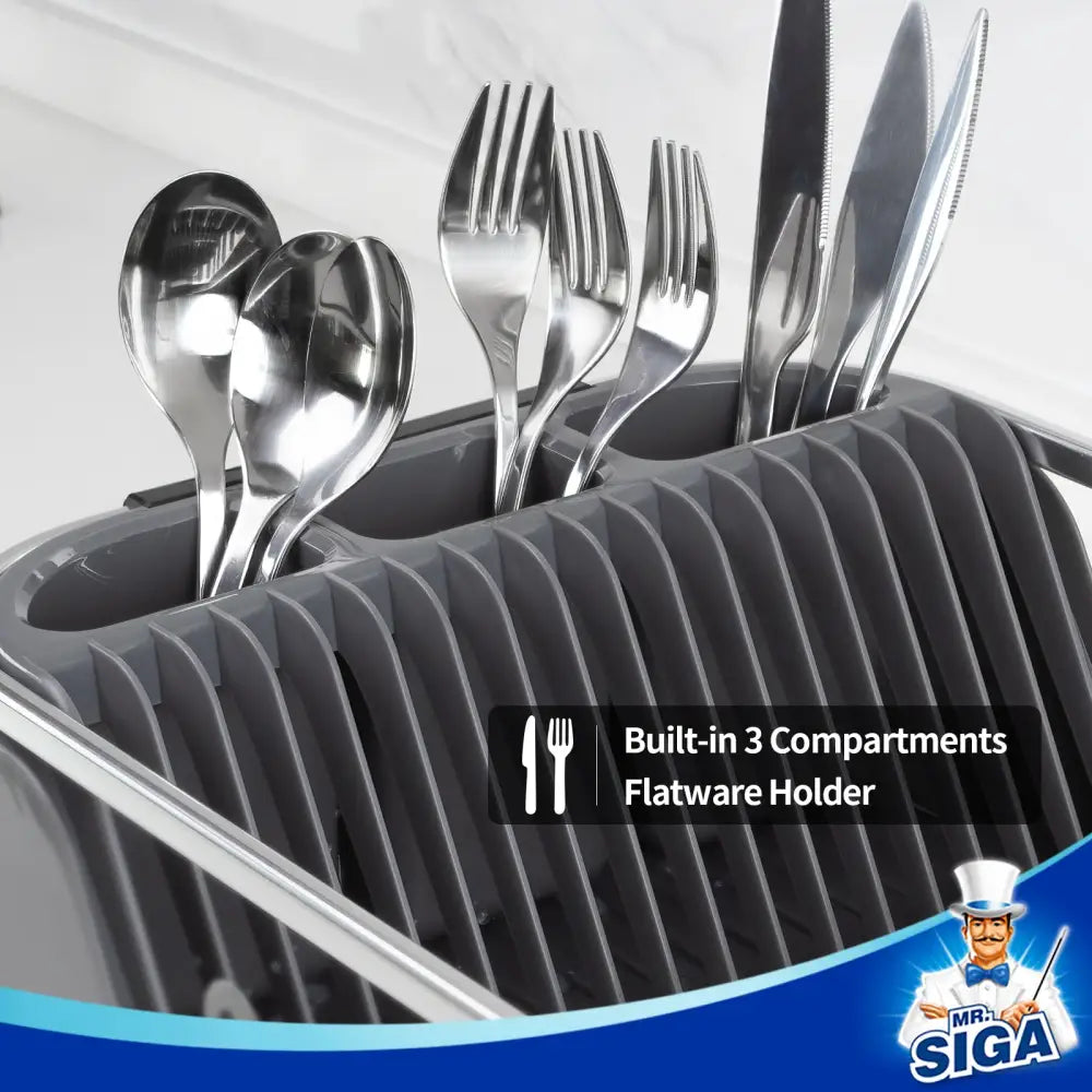 MR.SIGA Dish Drying Rack for Kitchen Counter Compact Dish Drainer with Drainboard Utensil Holder and Cup Rack Plastic