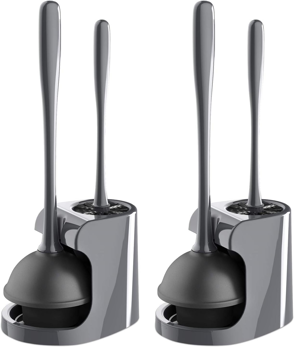 MR.SIGA Toilet Plunger and Bowl Brush Combo for Bathroom Cleaning, Gray, 2 Sets