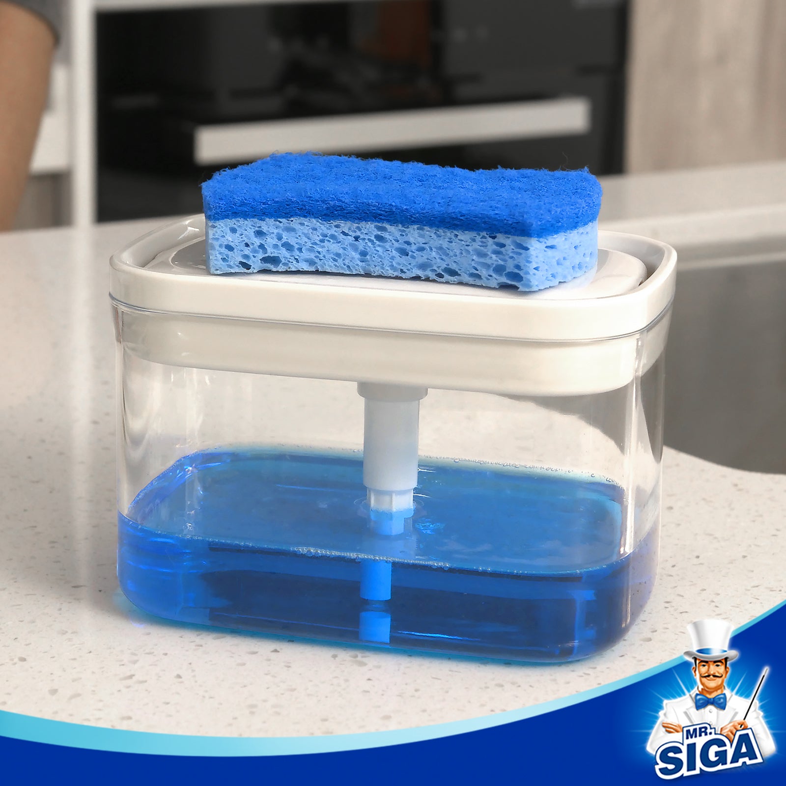 MR.SIGA Dish Soap Dispenser with Sponge Holder and Scrub Sponge Set
