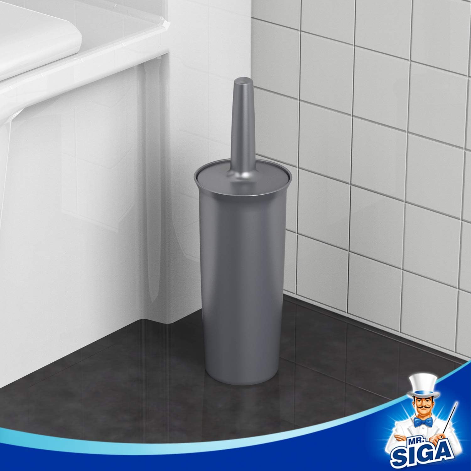 MR.SIGA Toilet Bowl Brush and Holder for Bathroom, Gray, 1 Pack