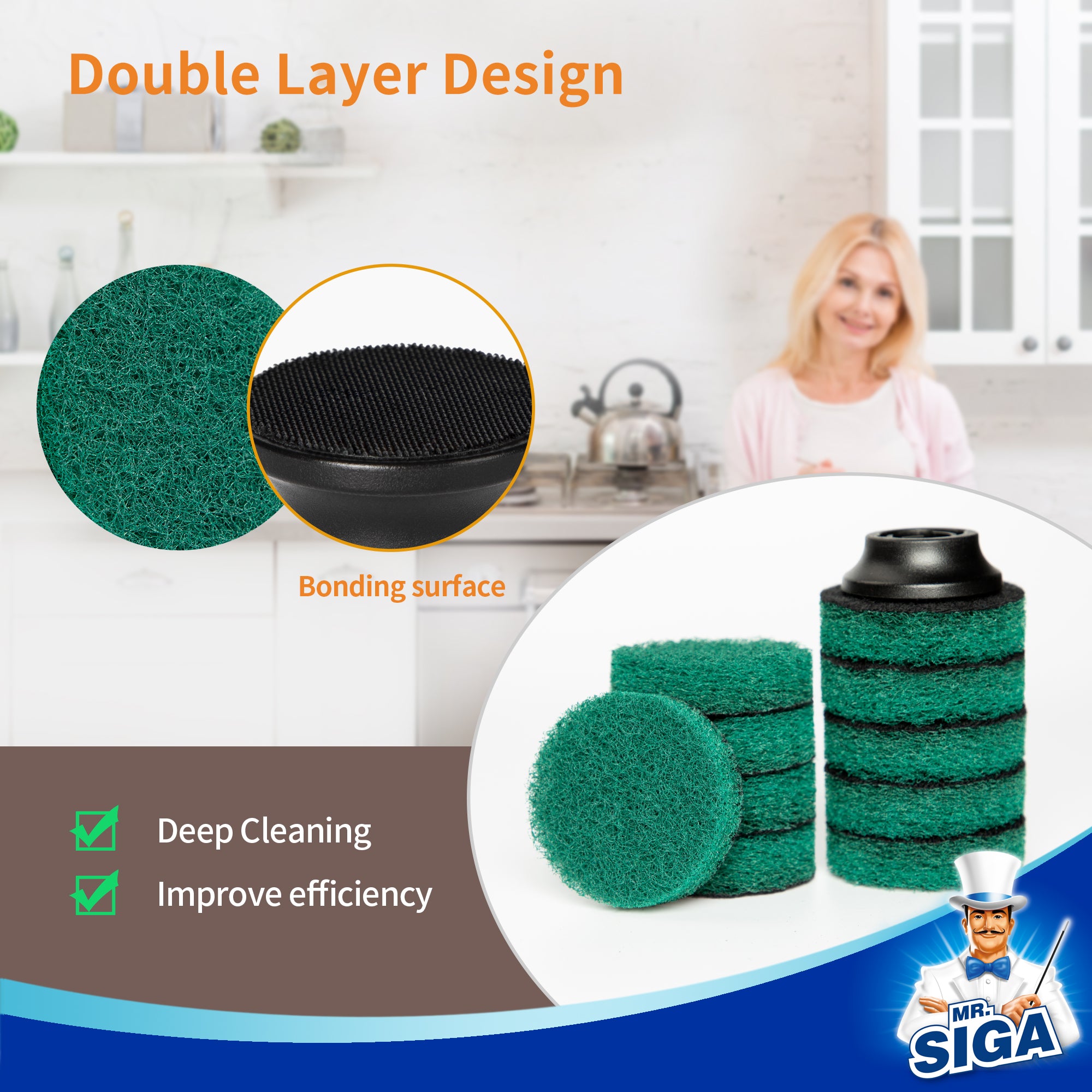 MR.SIGA Heavy Duty Pad-Nachfüllpackungen für elektrischen Spin Scrubber, 10er-Pack