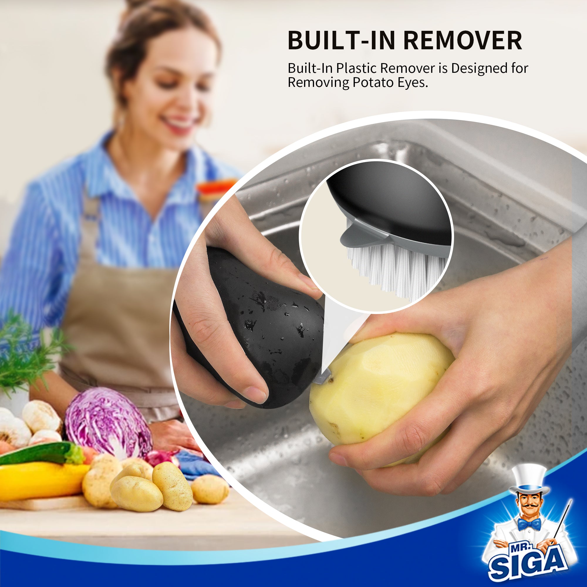 MR.SIGA Fruit and Vegetable Cleaning Brush with Non Slip Comfortable Grip, Pack of 2, Black