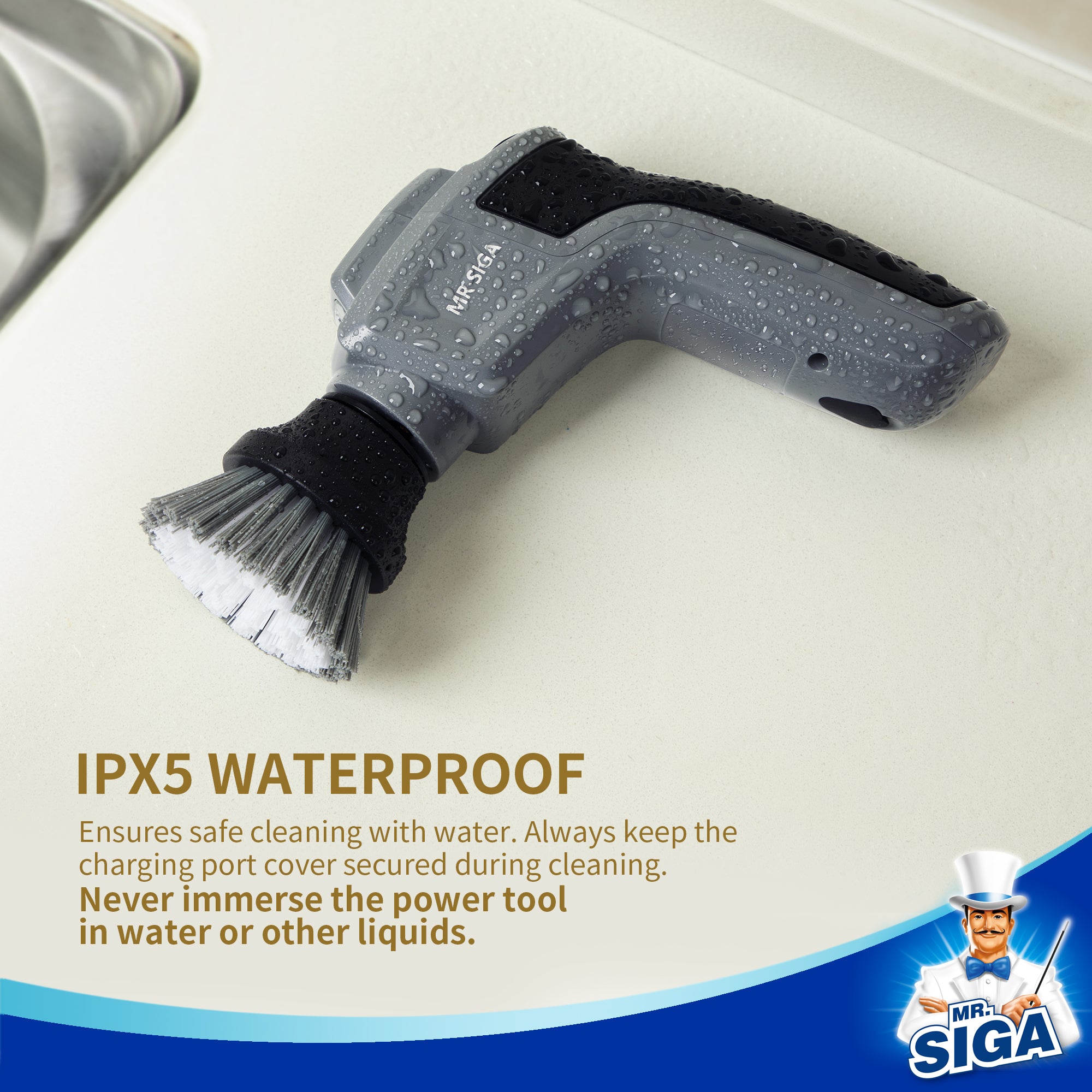 MR.SIGA Electric Spin Scrubber for Kitchen and Bathroom Cleaning, Waterproof Rechargeable Cordless Spin Scrubber with 5 Replaceable Cleaning Brushes and Pads