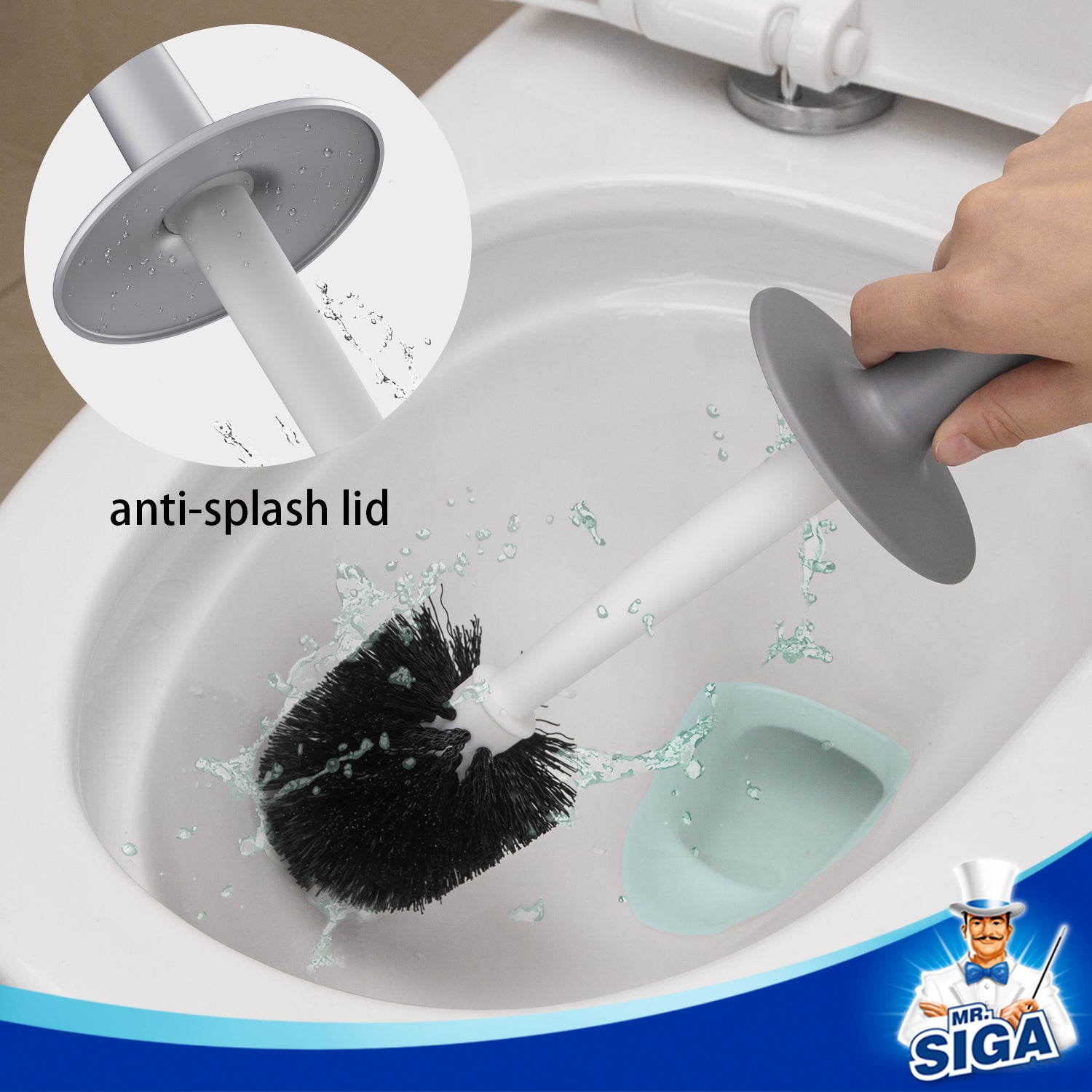 MR.SIGA Toilet Bowl Brush and Holder for Bathroom, Silver, 1 Pack
