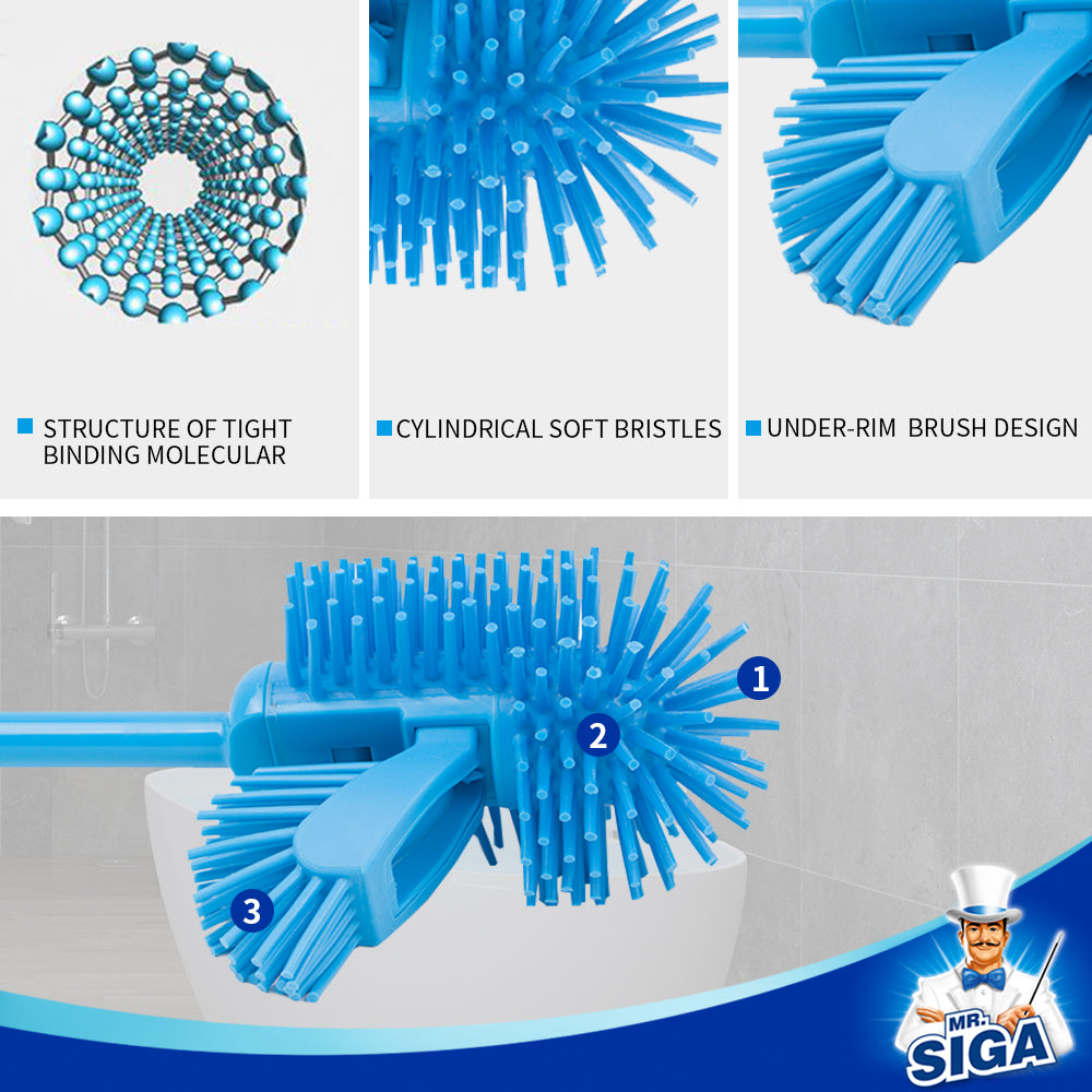 MR.SIGA Toilet Bowl Brush and Holder for Bathroom, Non-Scratch TPR Bristles, Under-Rim Brush Head