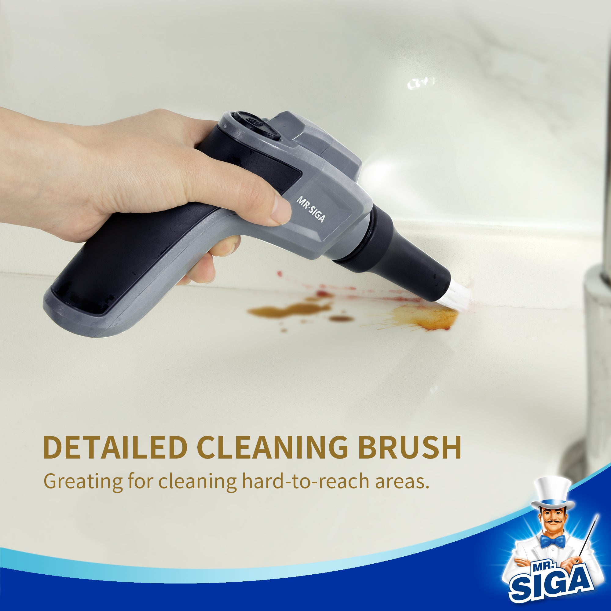 MR.SIGA Electric Spin Scrubber for Kitchen and Bathroom Cleaning, Waterproof Rechargeable Cordless Spin Scrubber with 5 Replaceable Cleaning Brushes and Pads