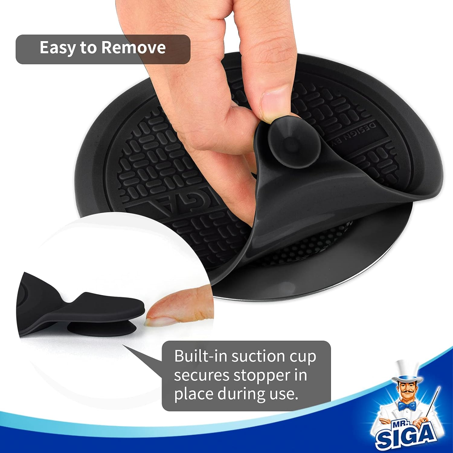 MR.SIGA Silicone Bathtub Stopper, Drain Stopper for Shower, Sink, 5.1" Diameter, Black, 3 Pack