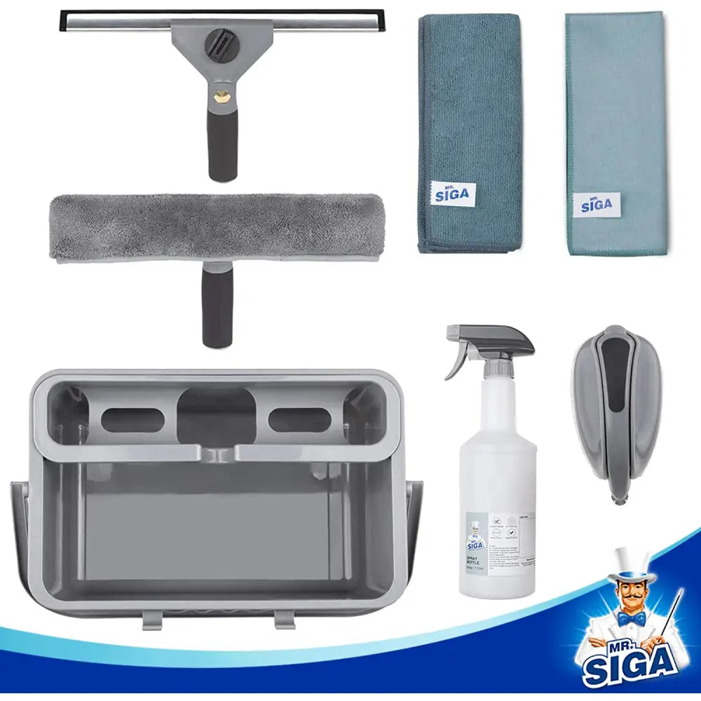 MR.SIGA Window Cleaning Kit with Storage Caddy, Professional Window Washing Equipment, Multi-Purpose Household Cleaning Supplies Kit