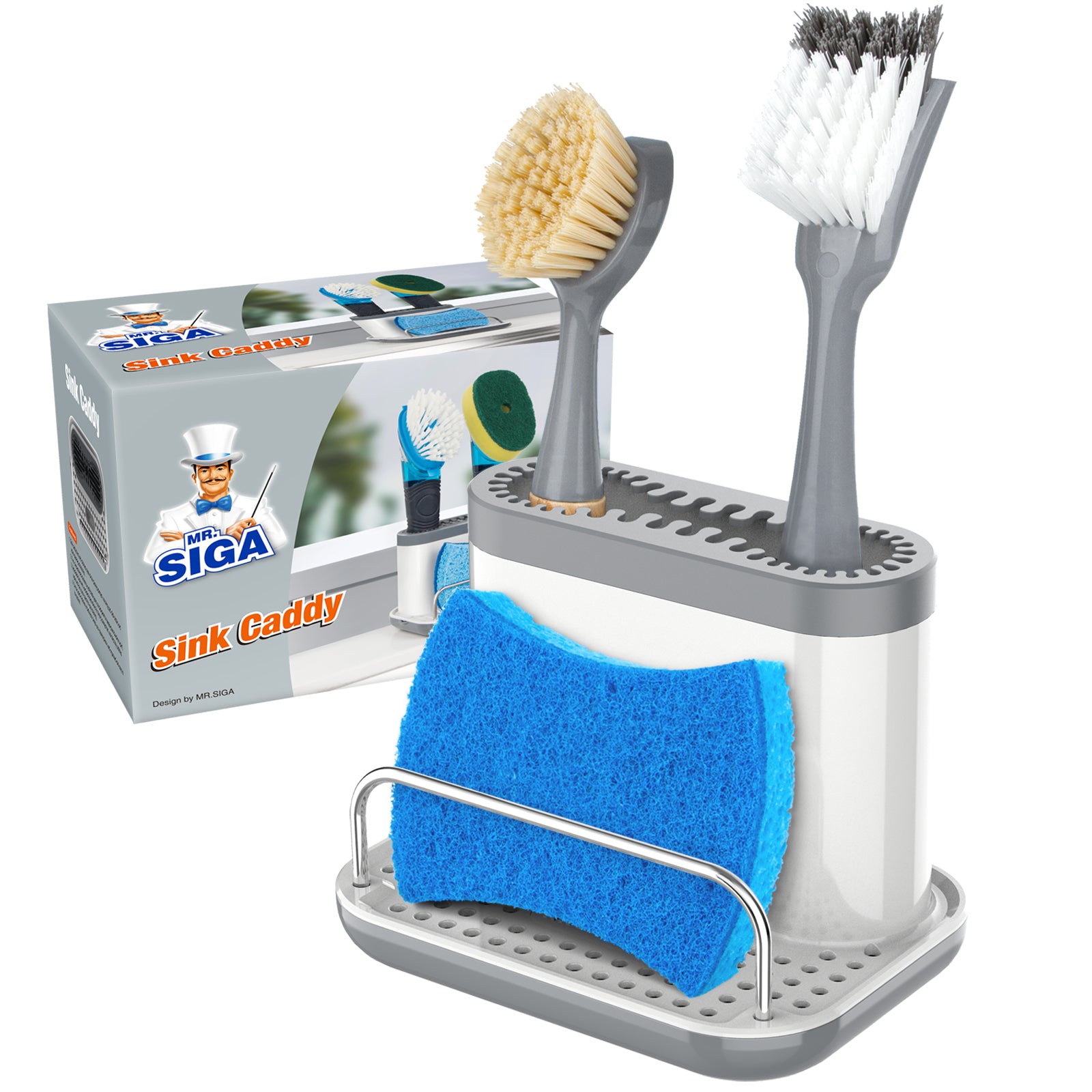 MR.SIGA Spülbecken-Caddy, Küchenspüle-Organizer, Schwammbürstenhalter mit Abtropfschale