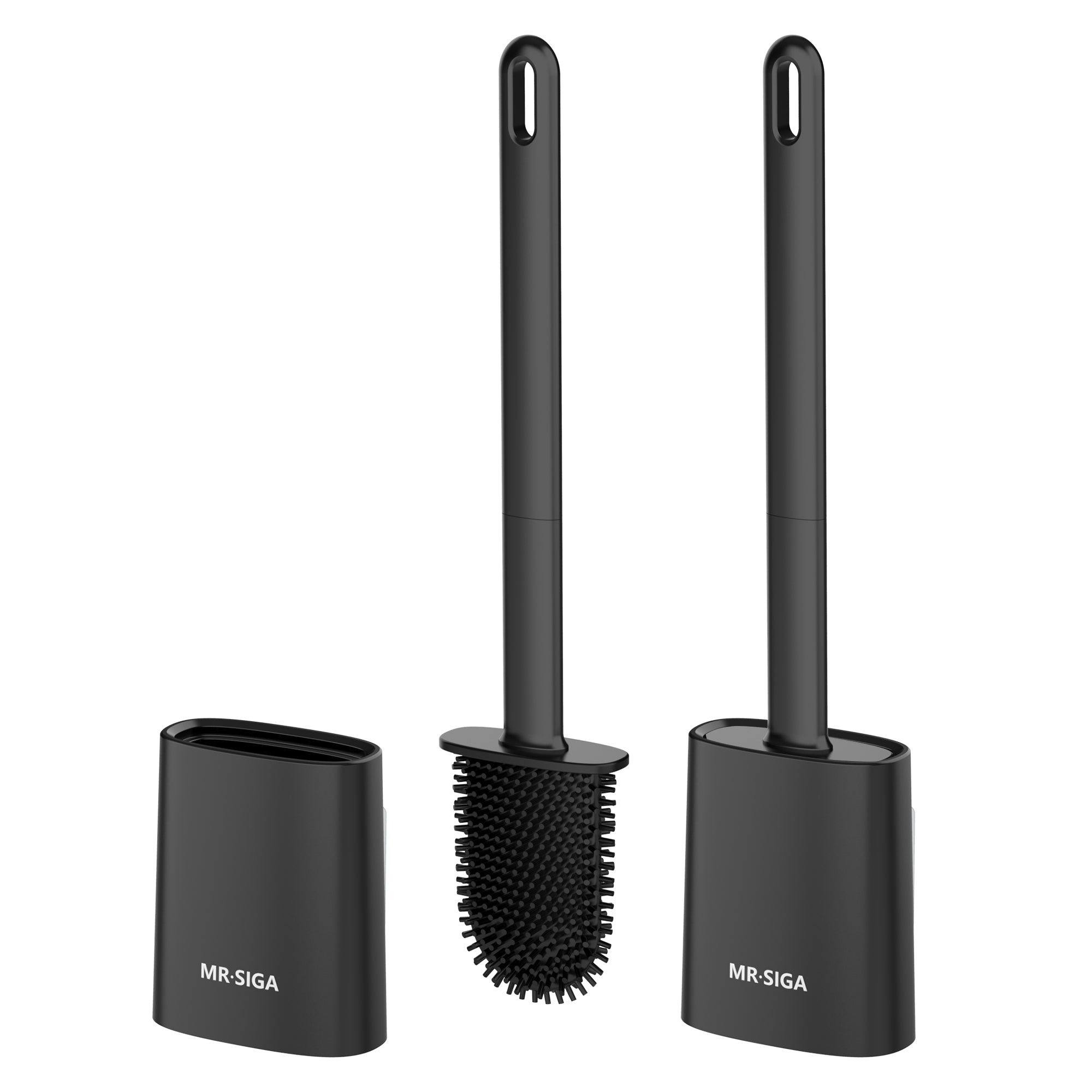 MR.SIGA Toilet Brush and Holder Set, Wall Mounted Toilet Bowl Brush, Compact Toilet Scrub Brush with Holder for Bathroom, Black, 2 Pack