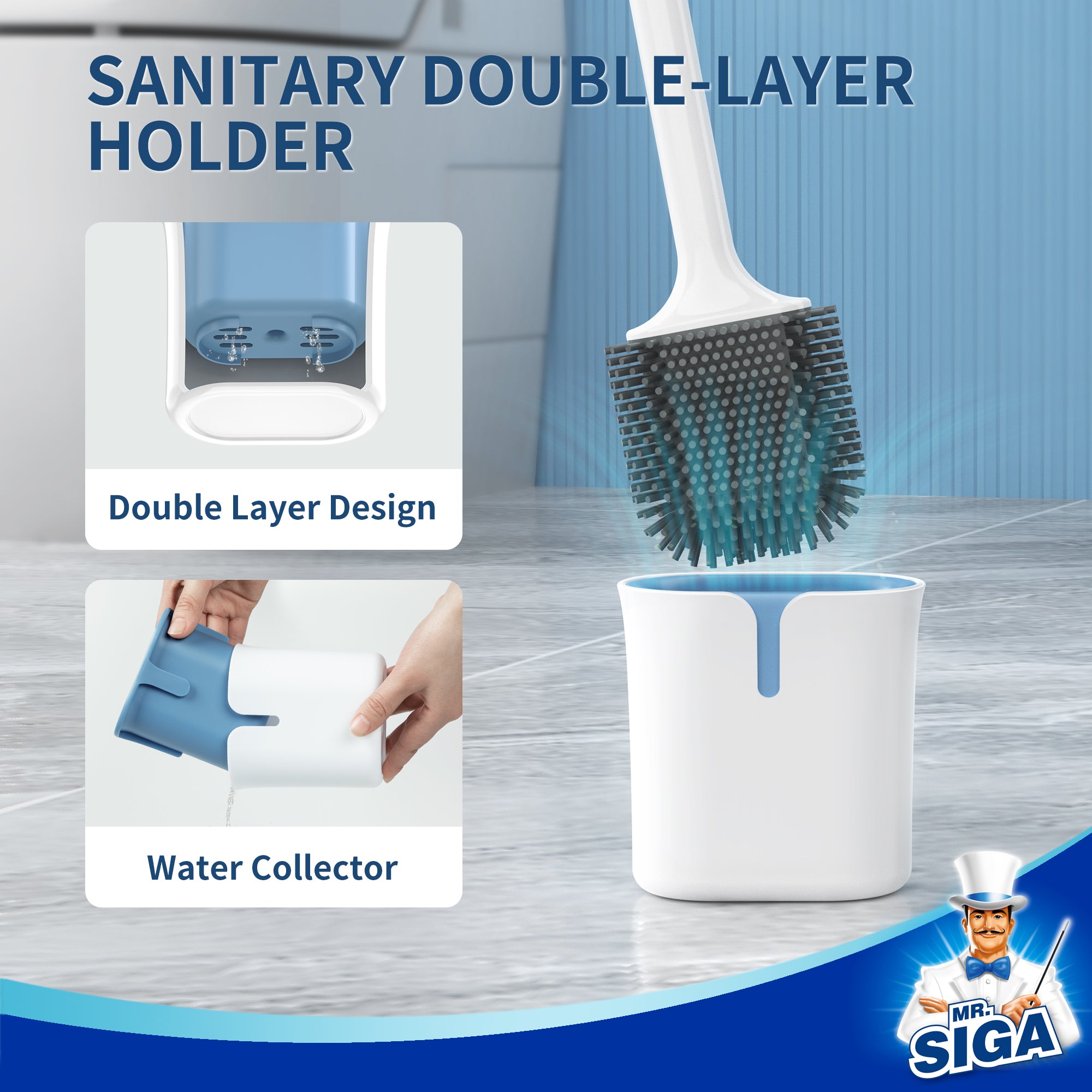 MR.SIGA Toilet Brush and Holder, Wall Mounted Toilet Brush for Bathroom Cleaning, Compact Toilet Brush with Holder Set, White, 1 Pack